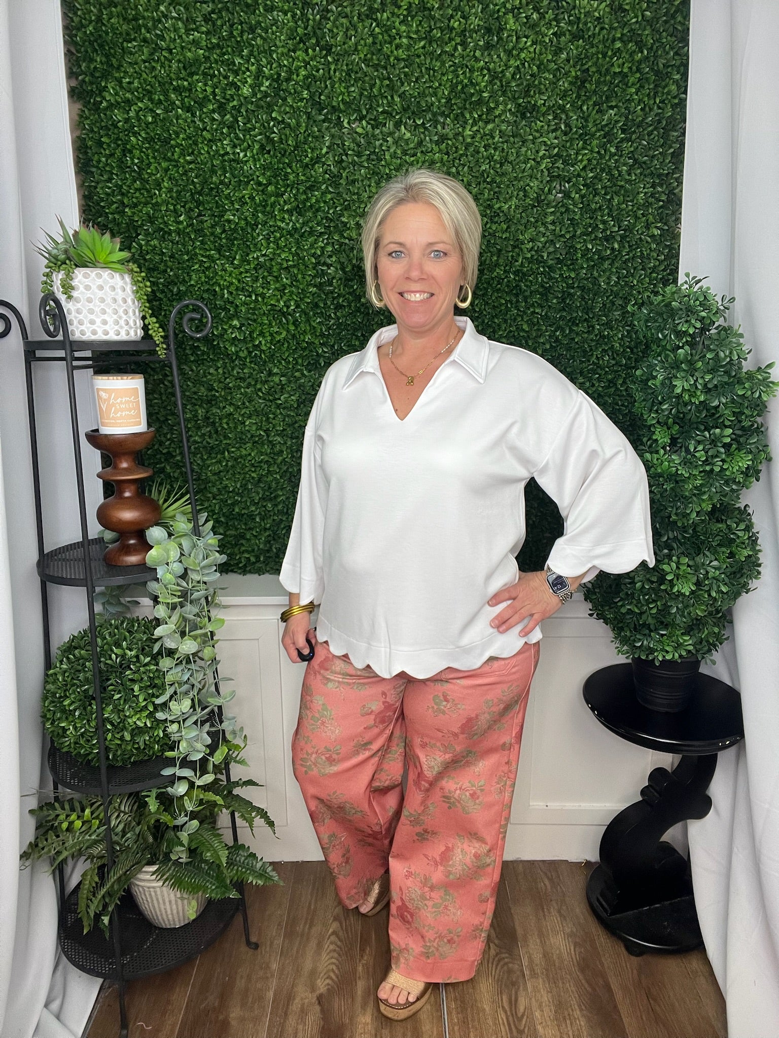 WIDE LEG CAPRI PANT FLORAL PINK