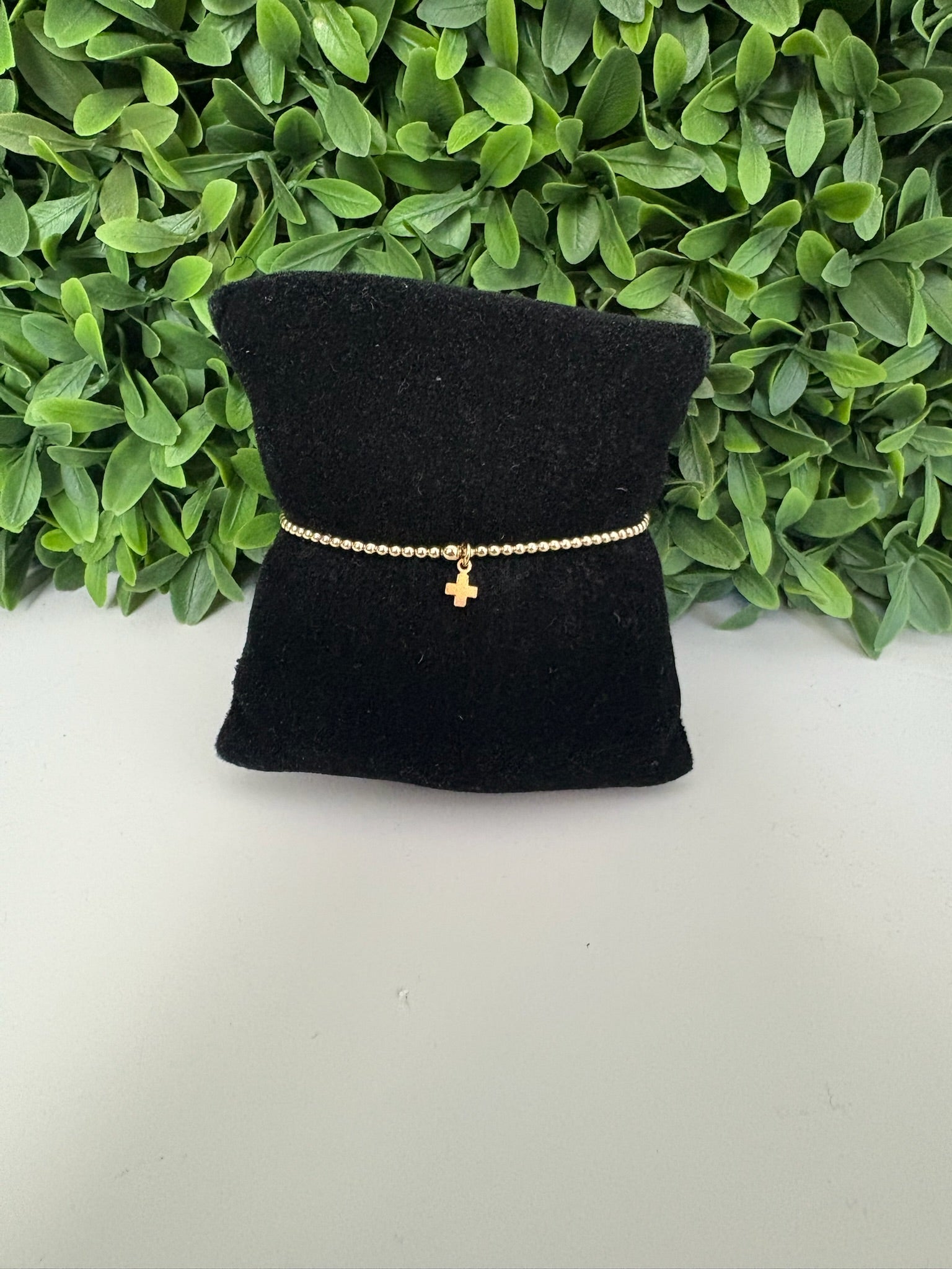 EGIRL CLASSIC GOLD 2MM BEAD BRACELET - SIGNATURE CROSS SMALL GOLD CHARM