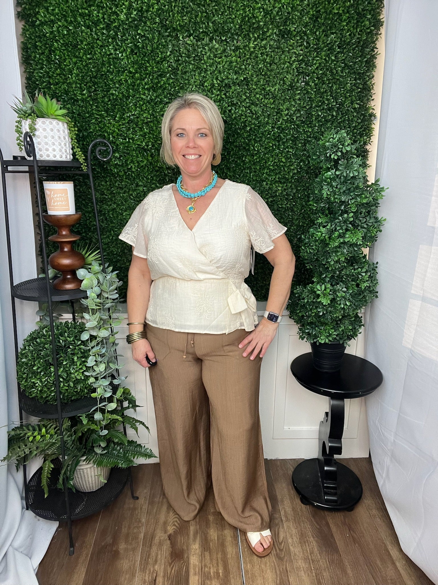 Solid Washed Drawstring Wide Leg Pants