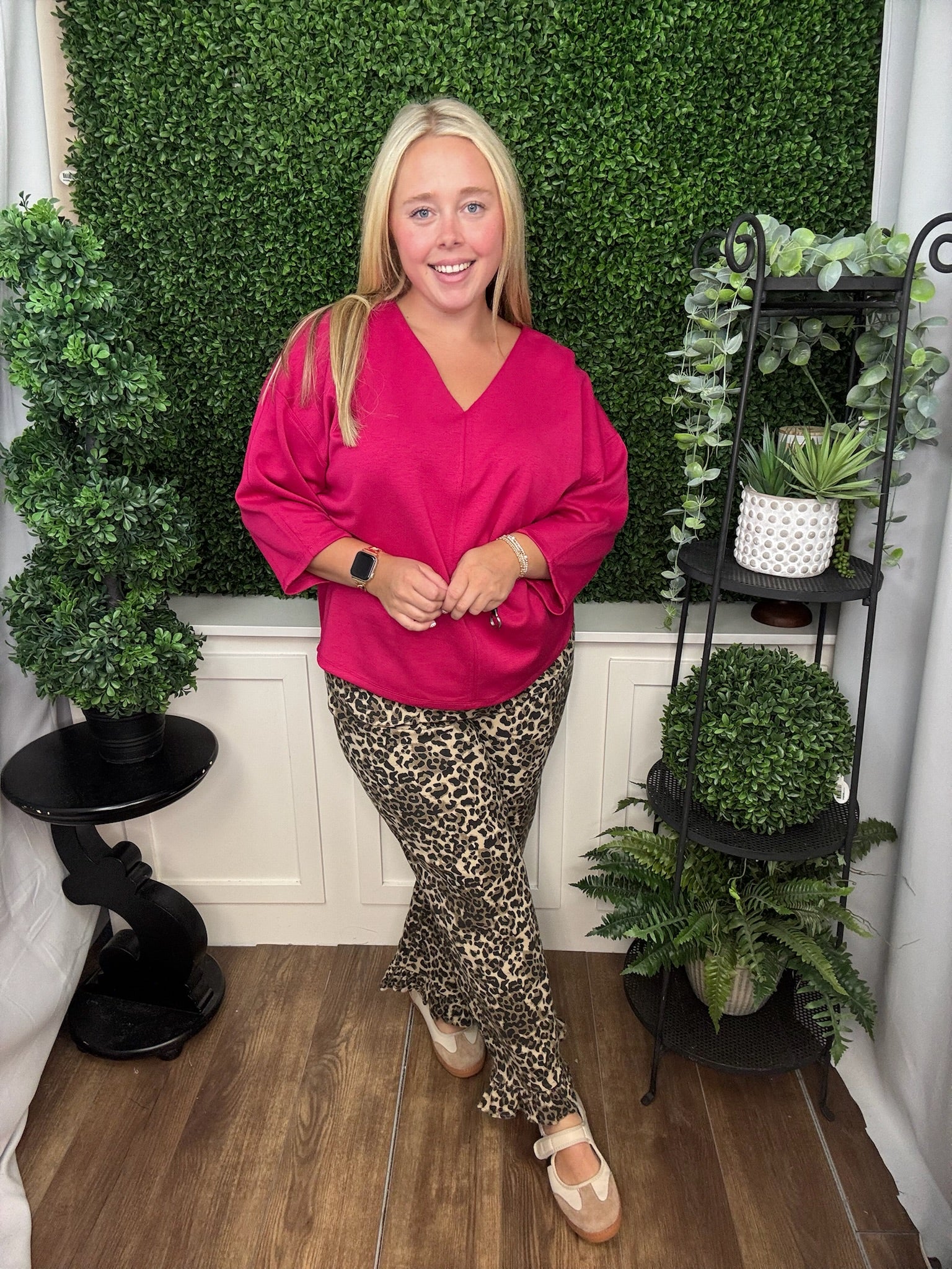 WIDE LEG CROPPED PRINT PANTS - TAUPE