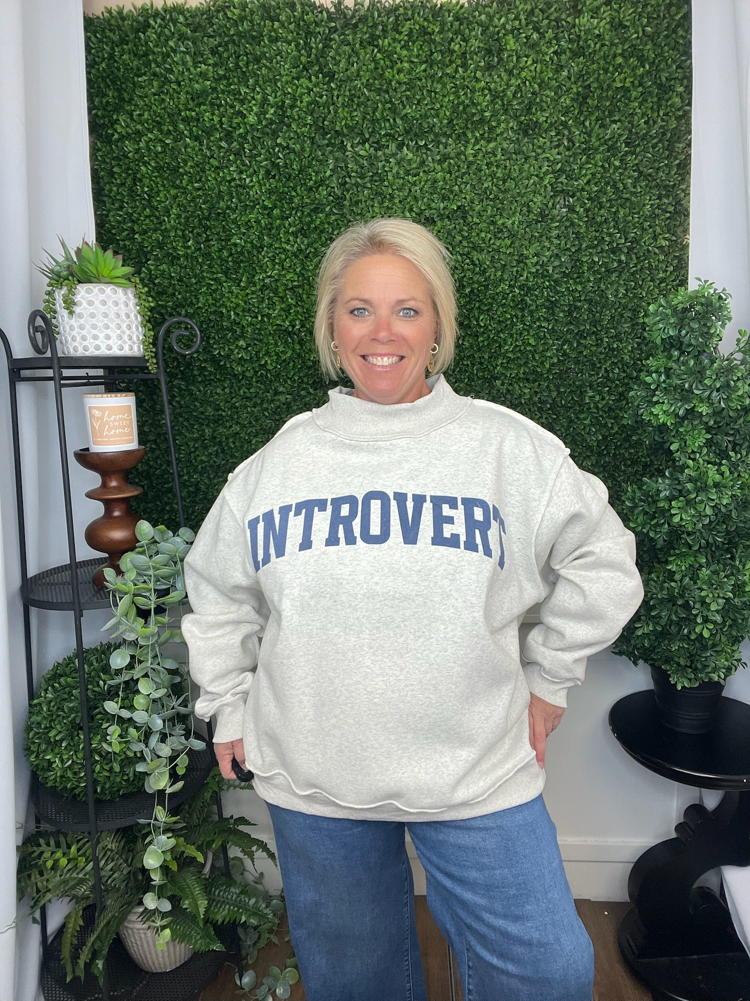 REVERSIBLE MOCK NECK SWEATSHIRT - INTROVERT/EXTROVERT - ASH GREY