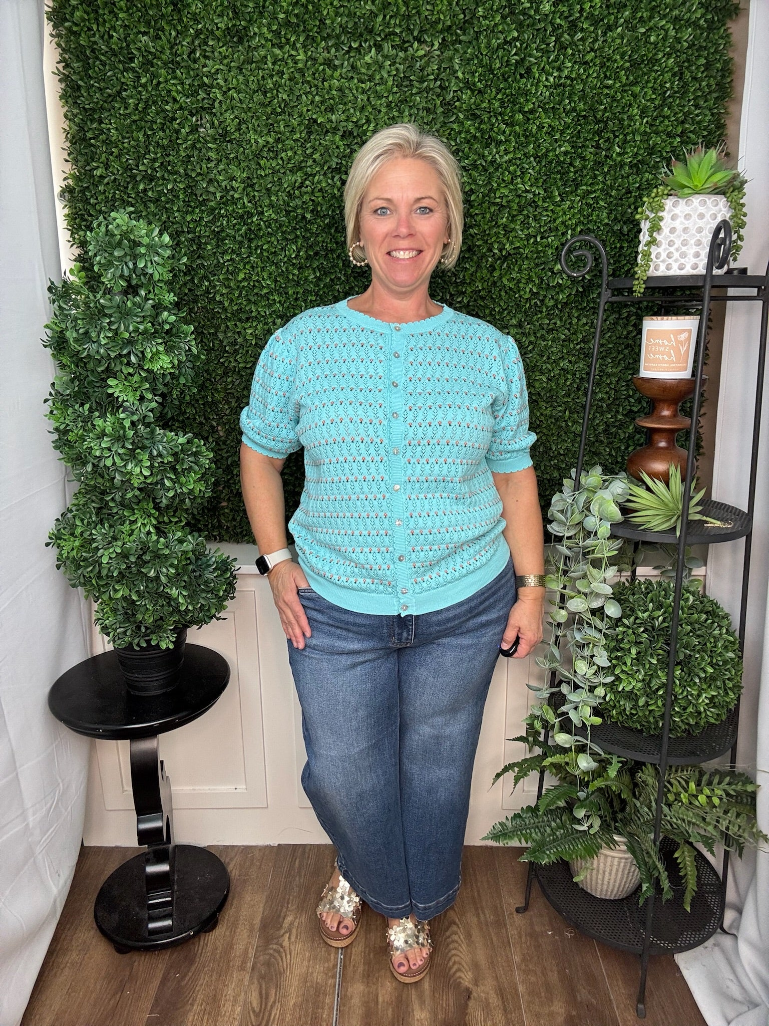 Floral Pointelle Knit Cardigan