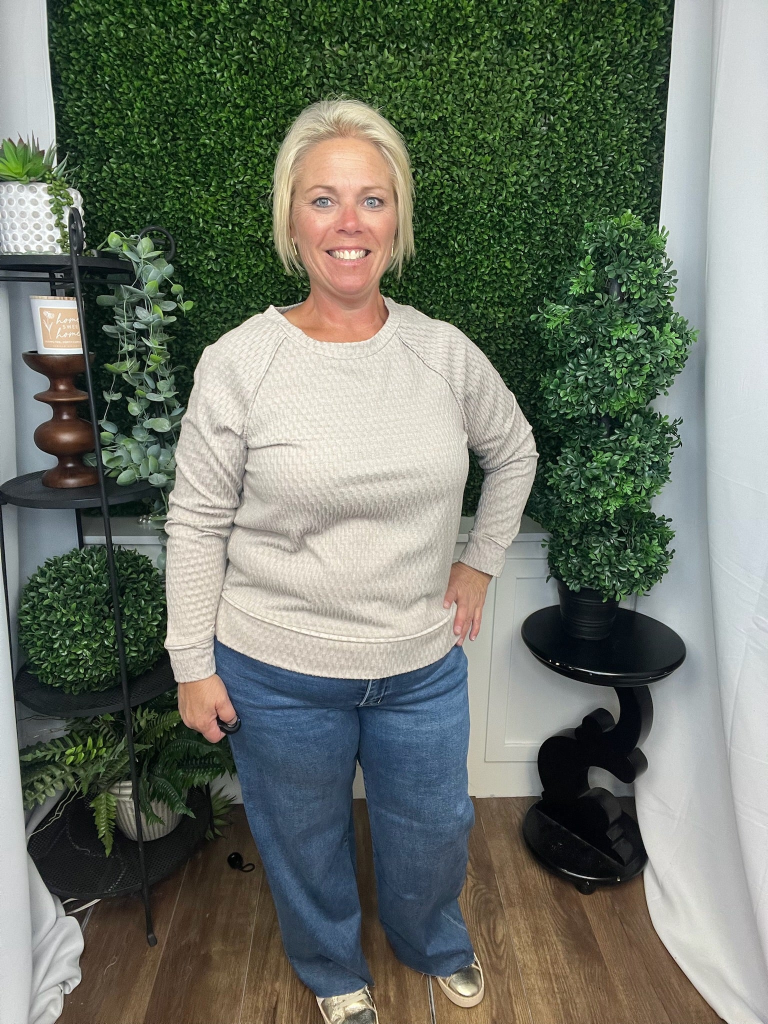 LS CREW NECK RAGLAN TOP - SANDSTONE