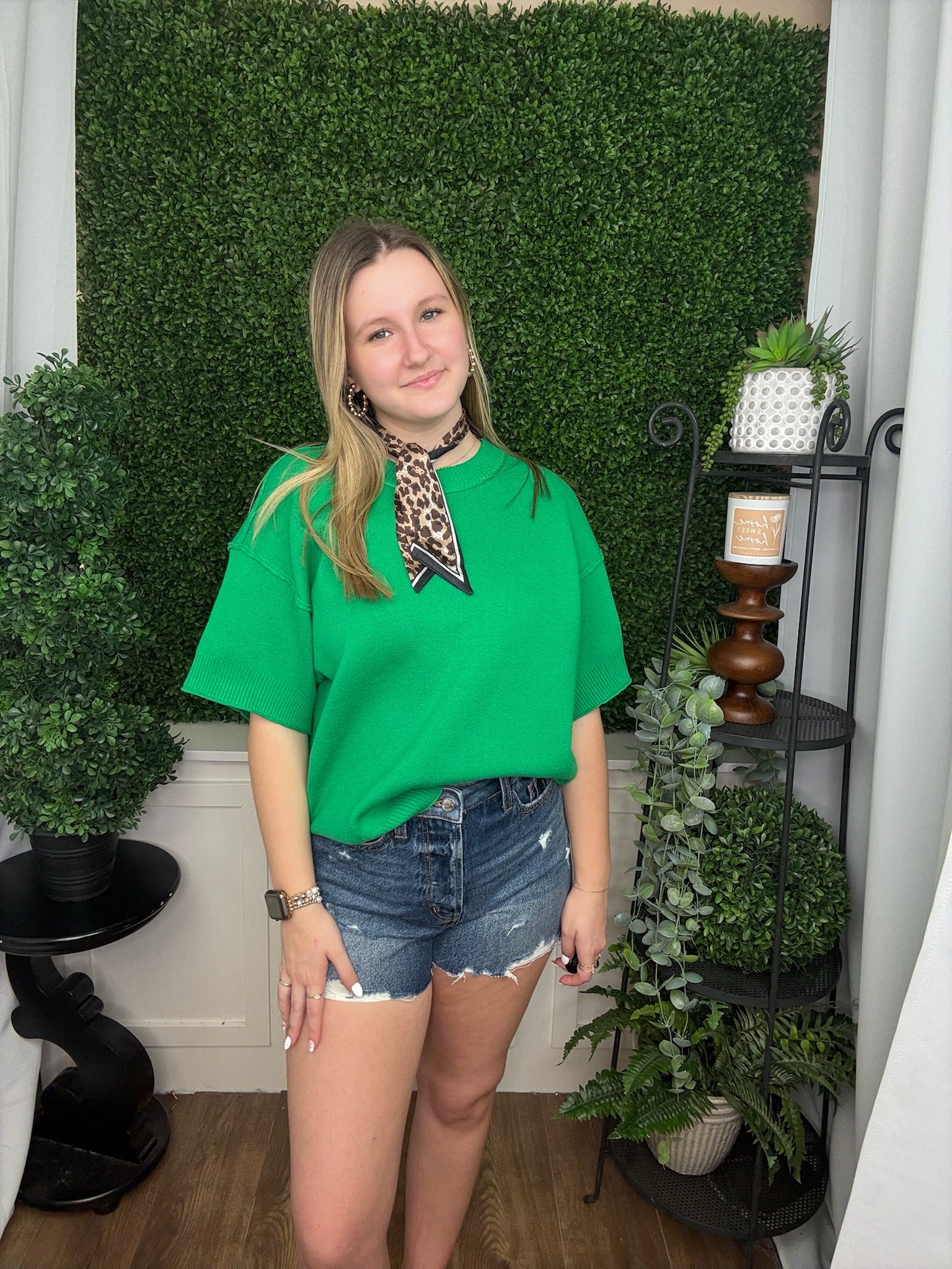 RAW EDGE ACCENT COMFY SWEATER TOP - KELLY GREEN