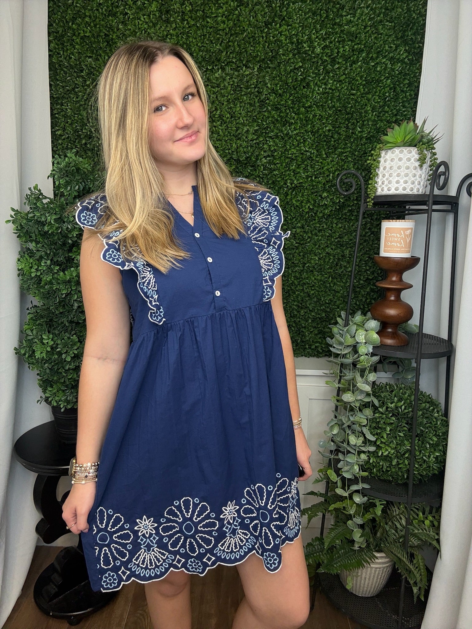 OAKES EMBROIDERED DRESS - BLUE