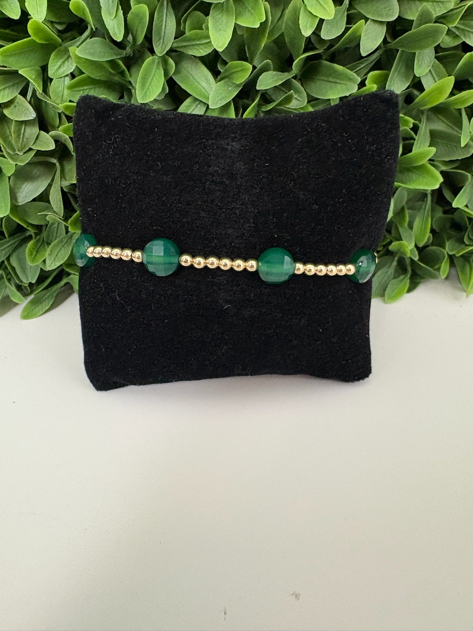 EXT ADMIRE GOLD 3MM BEAD BRAC - GREEN ONYX