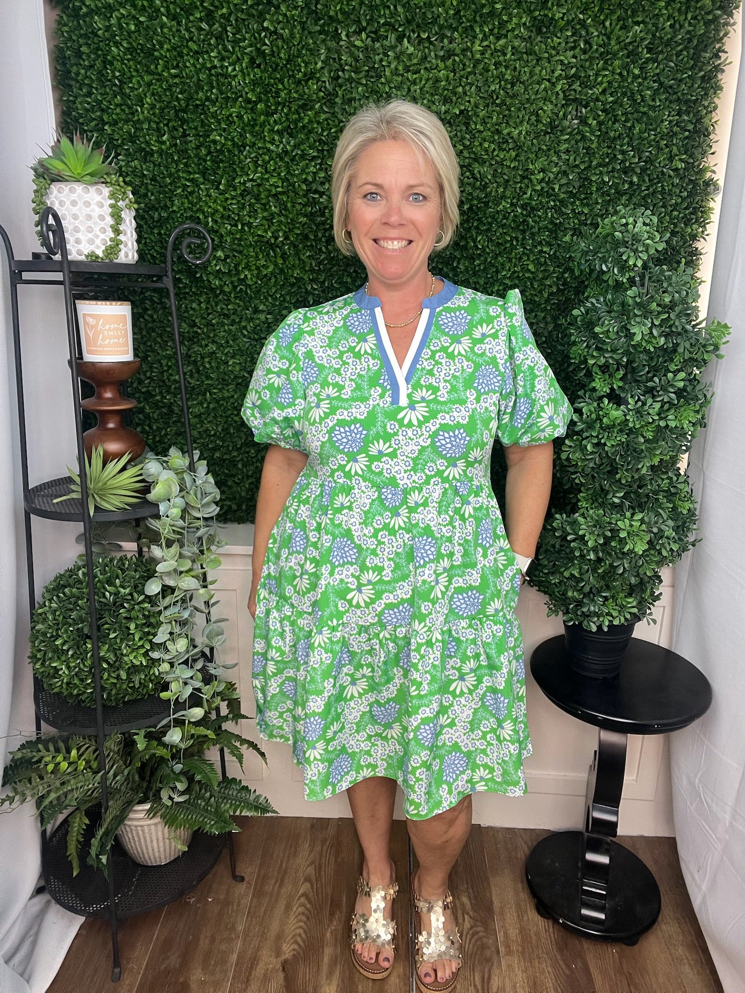 MINI DRESS KINSLEY DAISY CHAIN GREEN