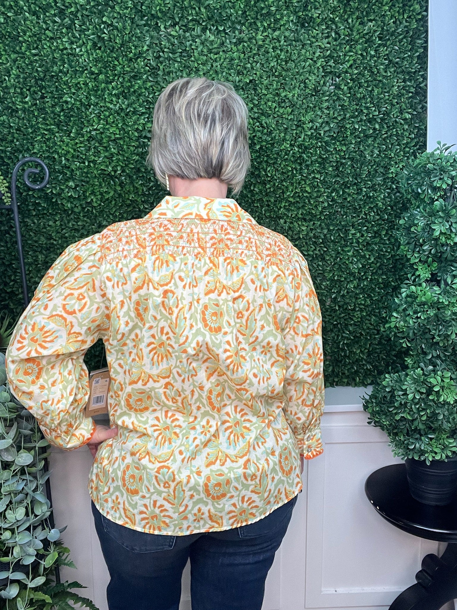 SMOCKED DETAIL BUTTON FRONT TOP - MULTI