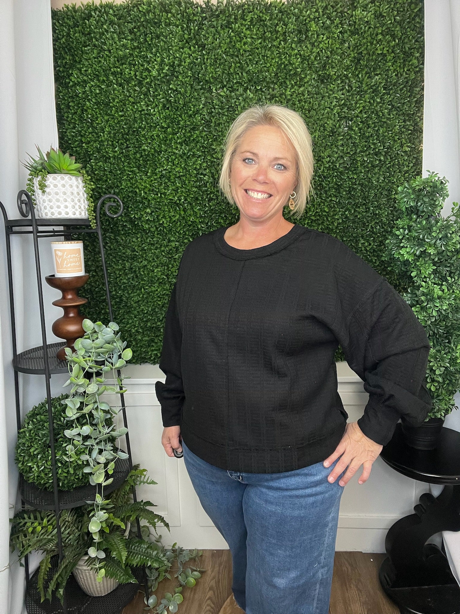 RAW EDGE DETAIL OVERSIZED KNIT TOP - BLACK