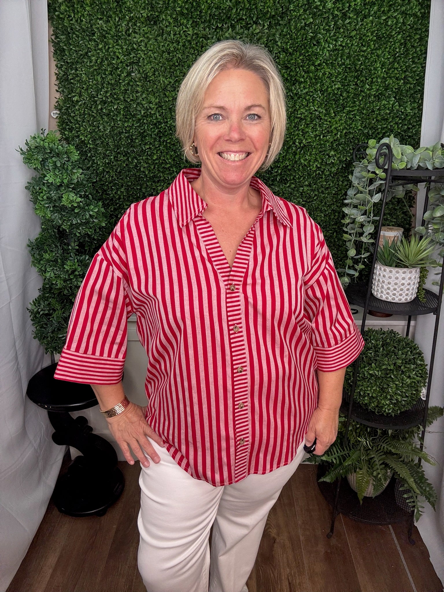 Candy Stripe Relaxed Button Blouse