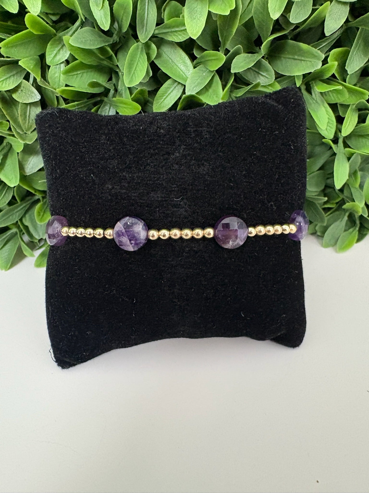 EXTENDS - ADMIRE GOLD 3MM BEAD BRACELET - AMETHYST