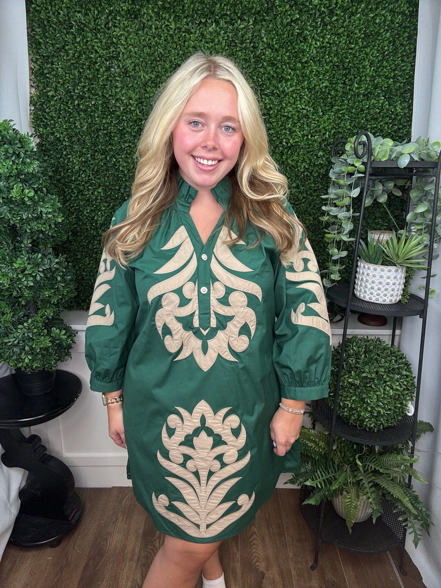 Hunter Green Embroidered Dress