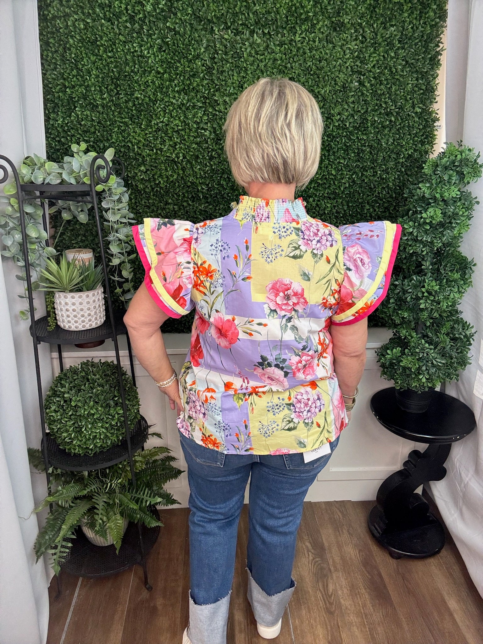 Pastel Floral Flutter Sleeve V-Neck Blouse