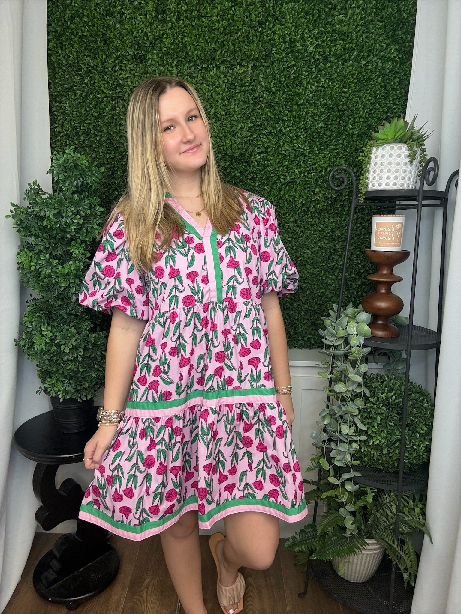 CODY BALLOON SLEEVE DRESS - PINK