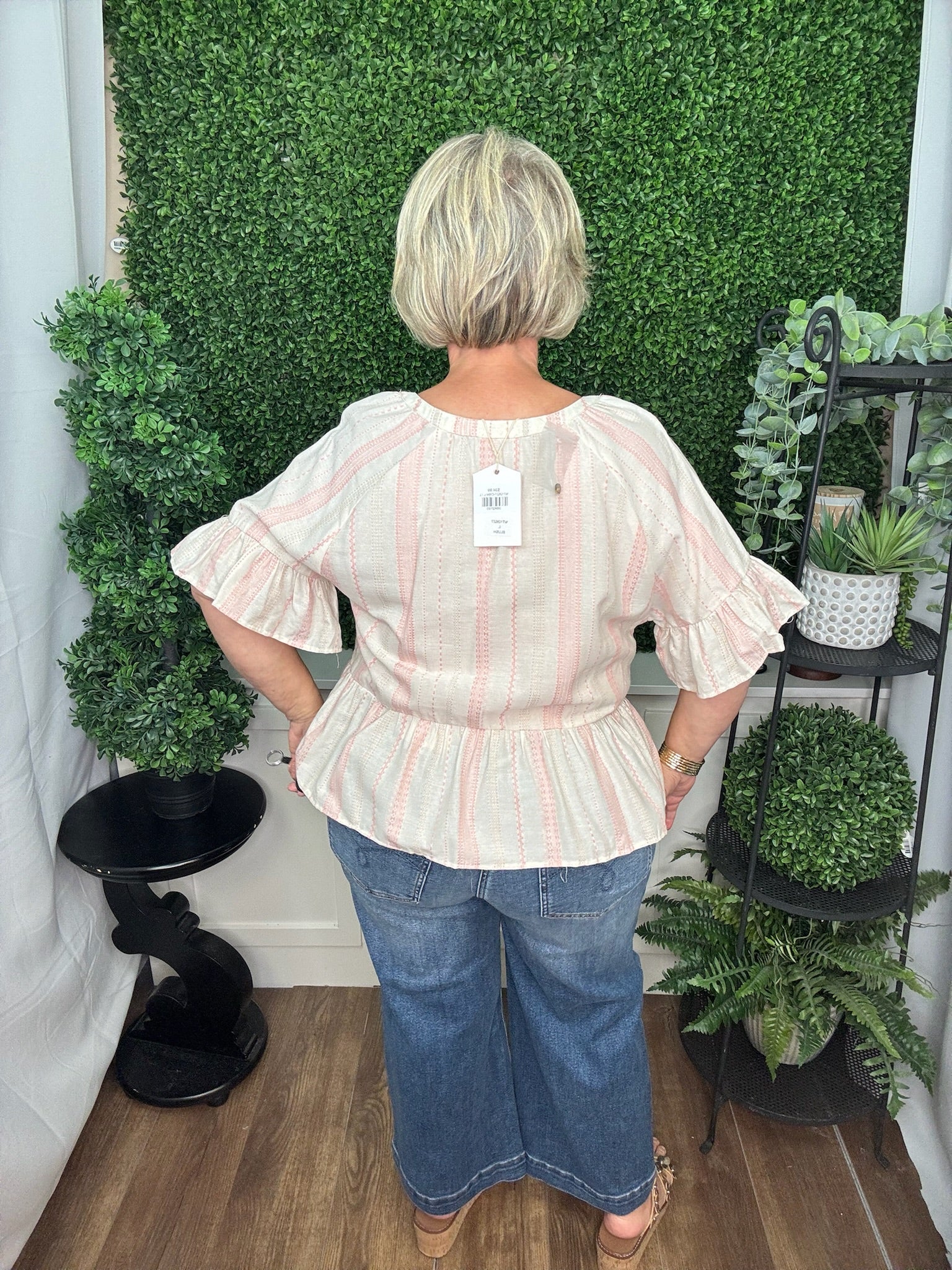 Cream & Blush Stripe Tiered Peplum Top