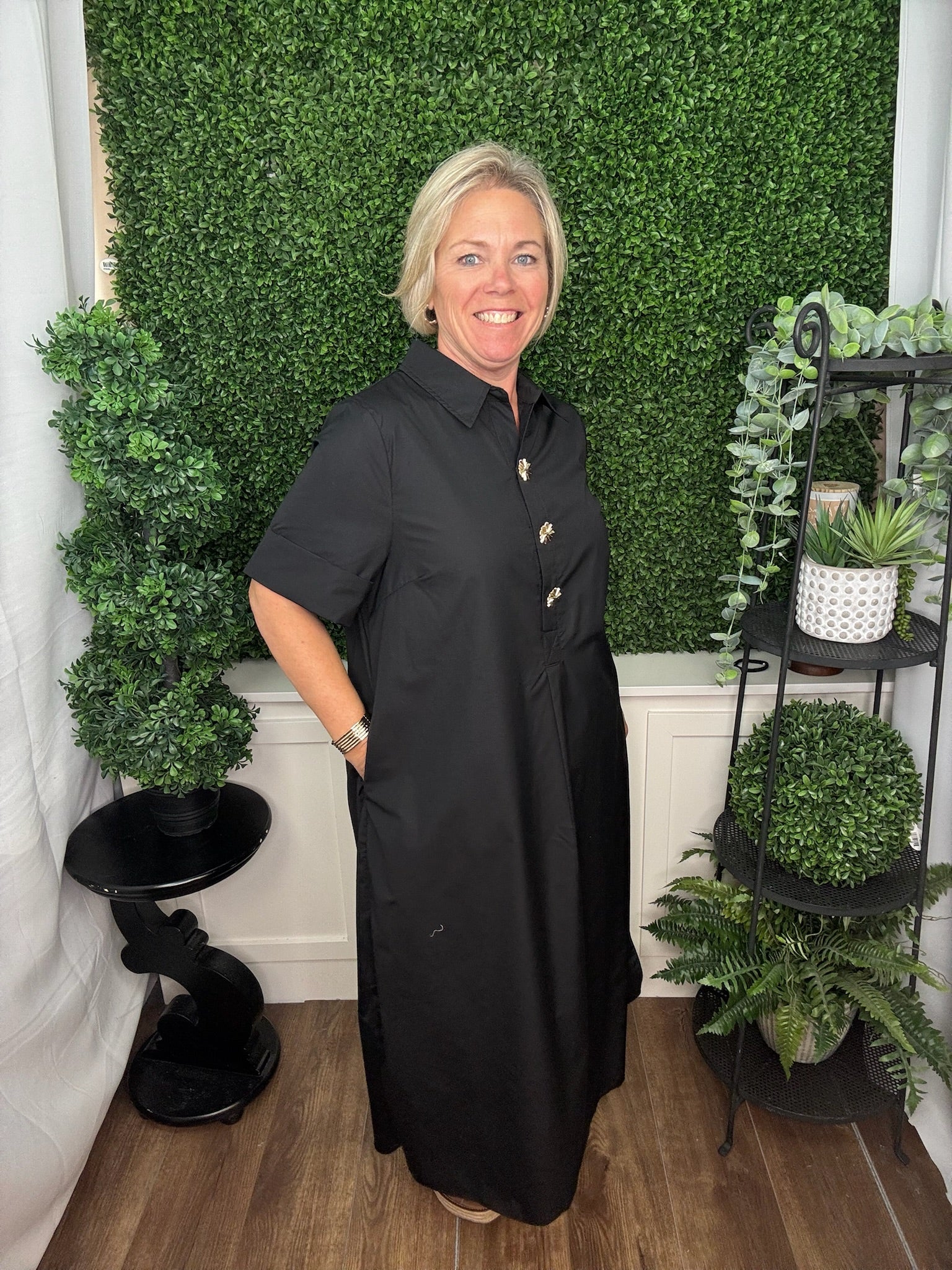 Button Front Midi Shirt Dress