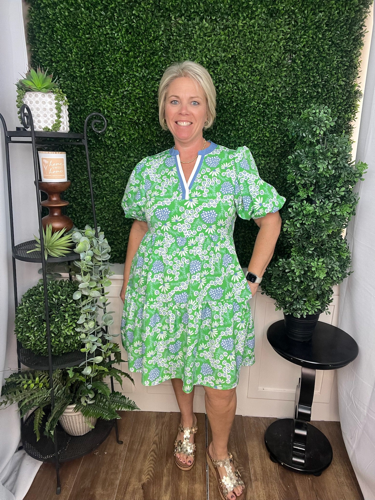 MINI DRESS KINSLEY DAISY CHAIN GREEN