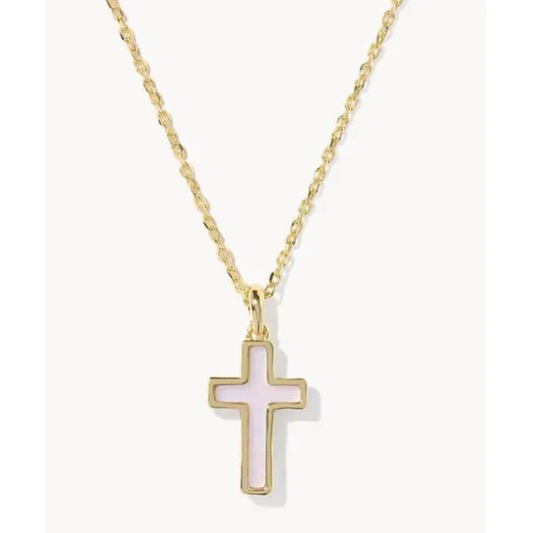 CROSS PENDANT NECKLACE - GOLD MATTE BLUSH PINK DICHROIC