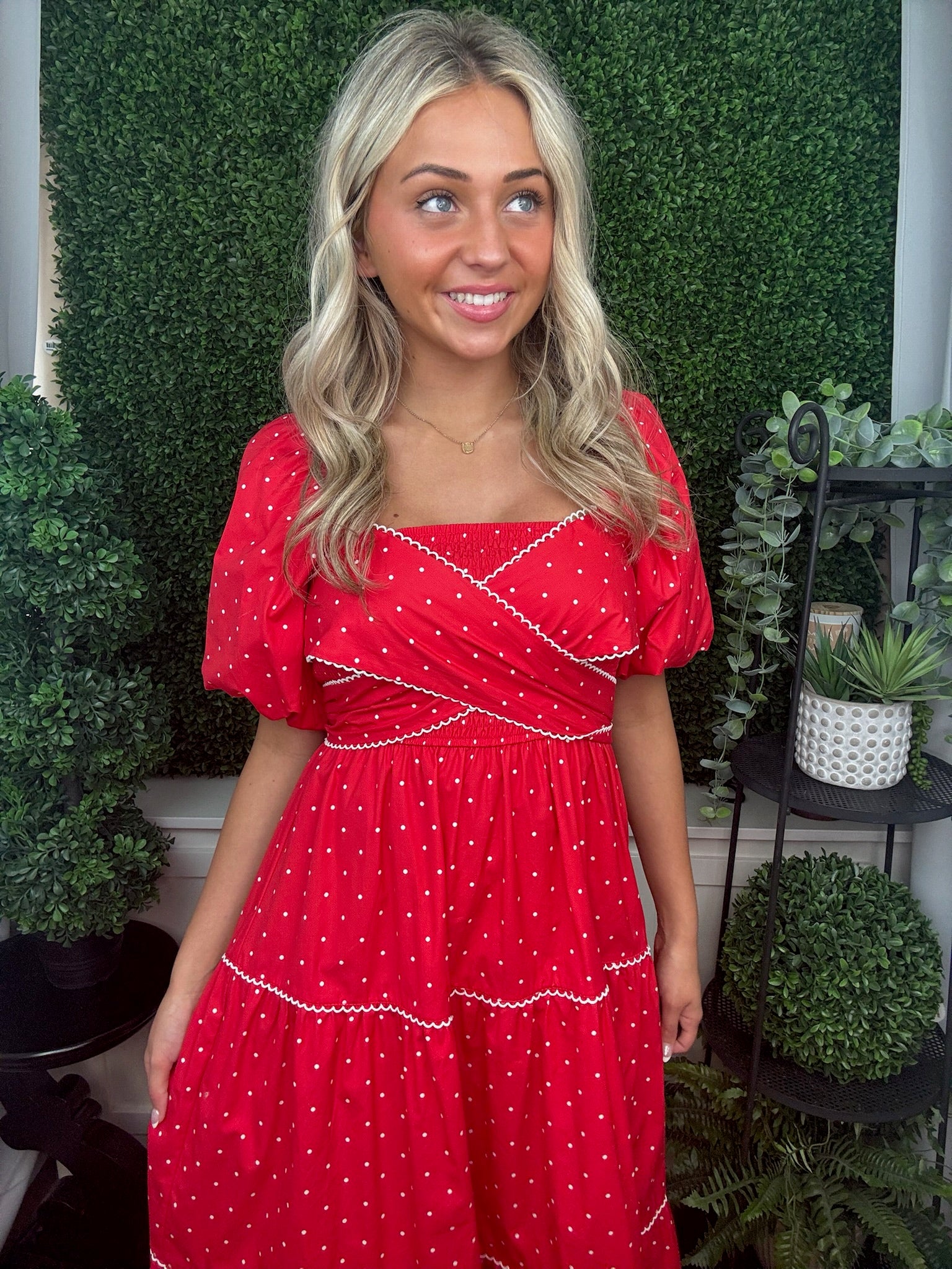 Scarlet Polka Smocked Tie-Front Dress