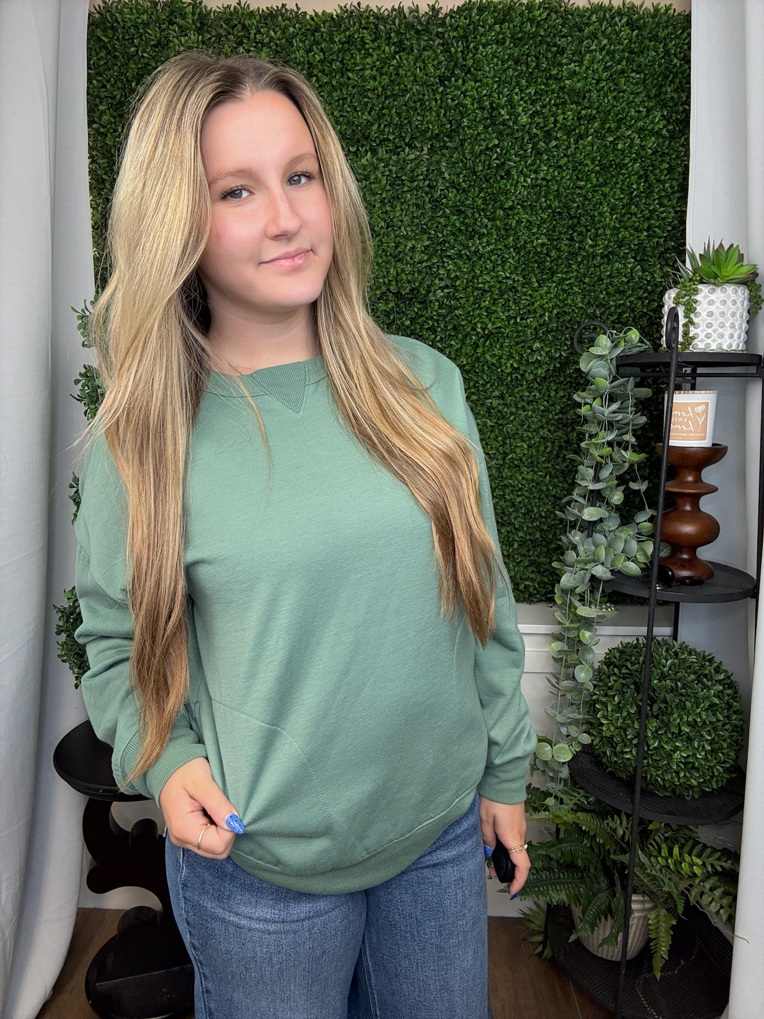 OVERSIZED CASUAL COMFY SOLID KNIT TOP - SAGE