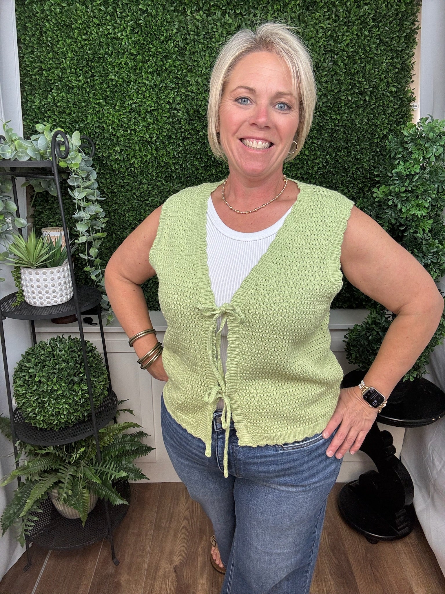 Sage Meadow Tie Front Knit Vest