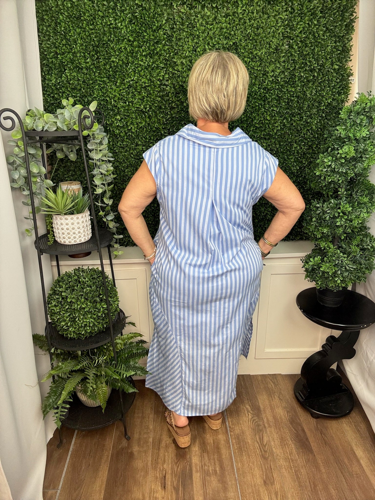 Light Blue Stripe Midi Dress