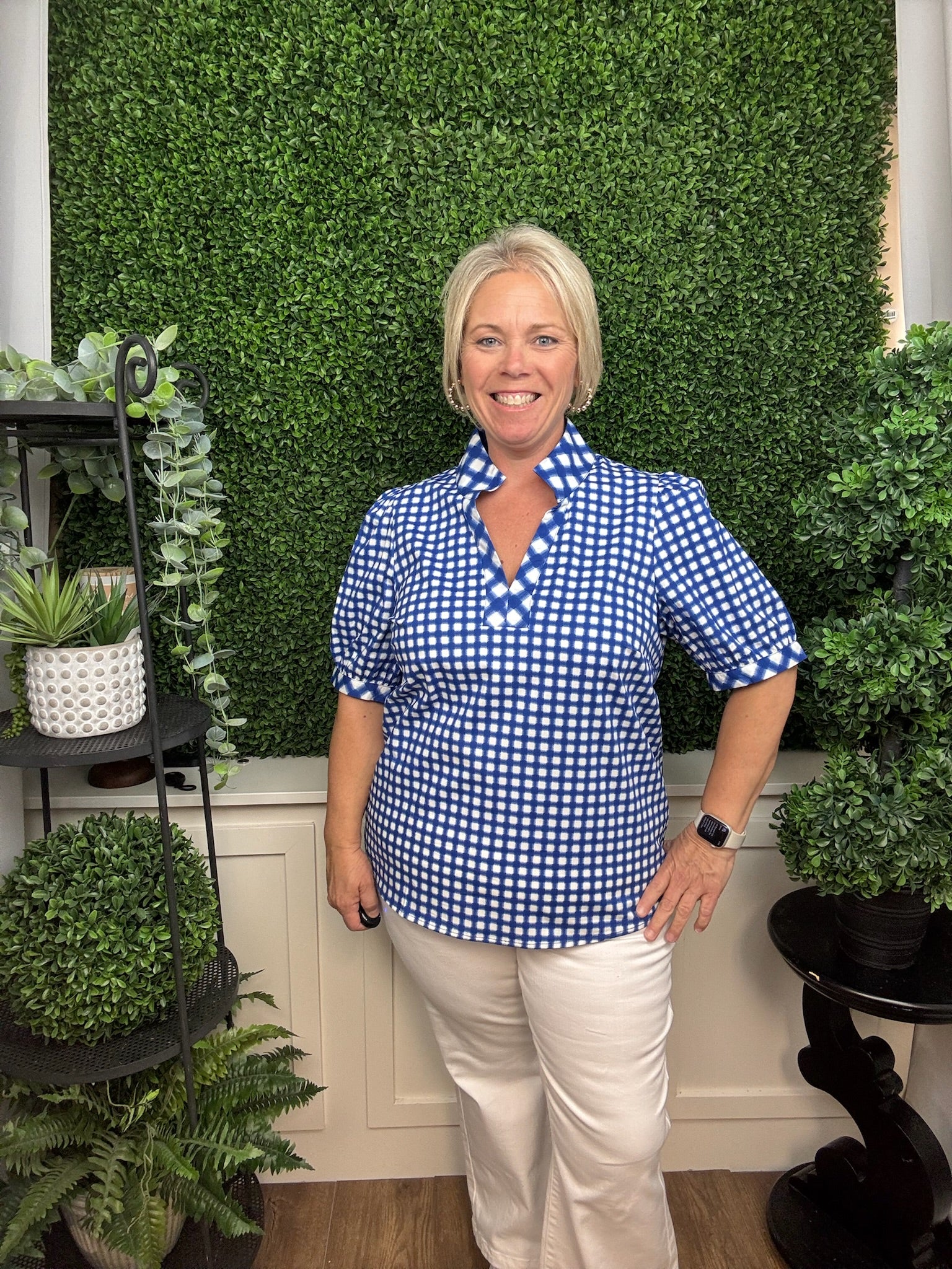 TOP TRICIA GINGHAM MIX NAVY