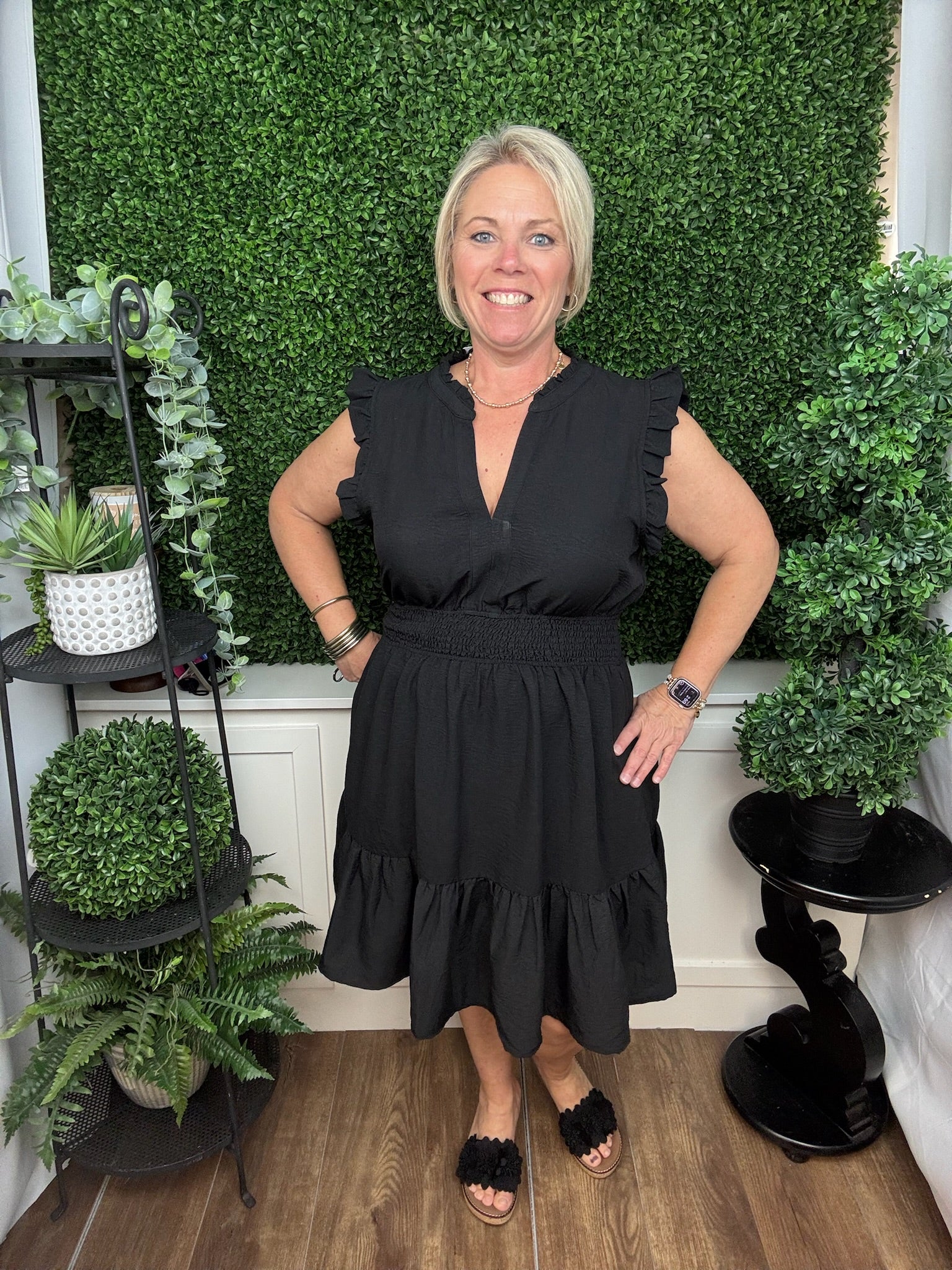 Ruffle Trim Smocked Waist Dress