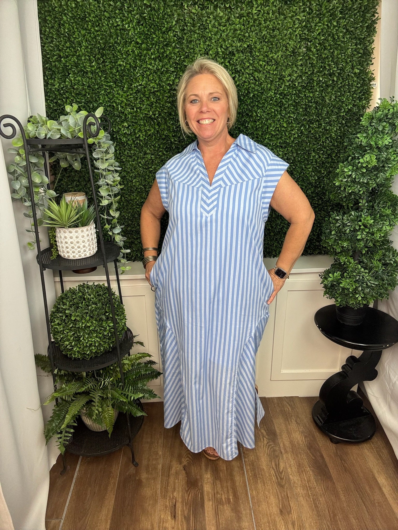 Light Blue Stripe Midi Dress