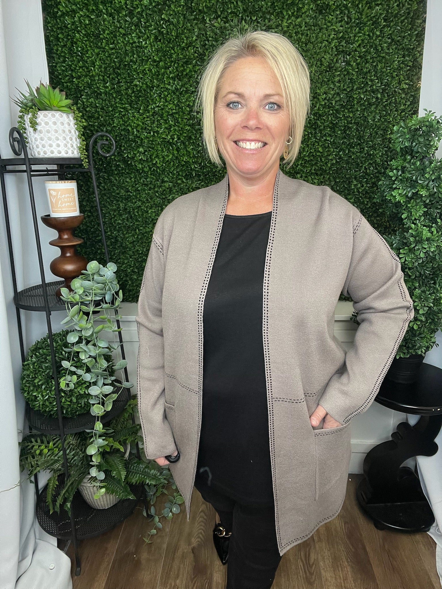 LS OPEN FRONT HEAVY SWEATER - DARK MOCHA