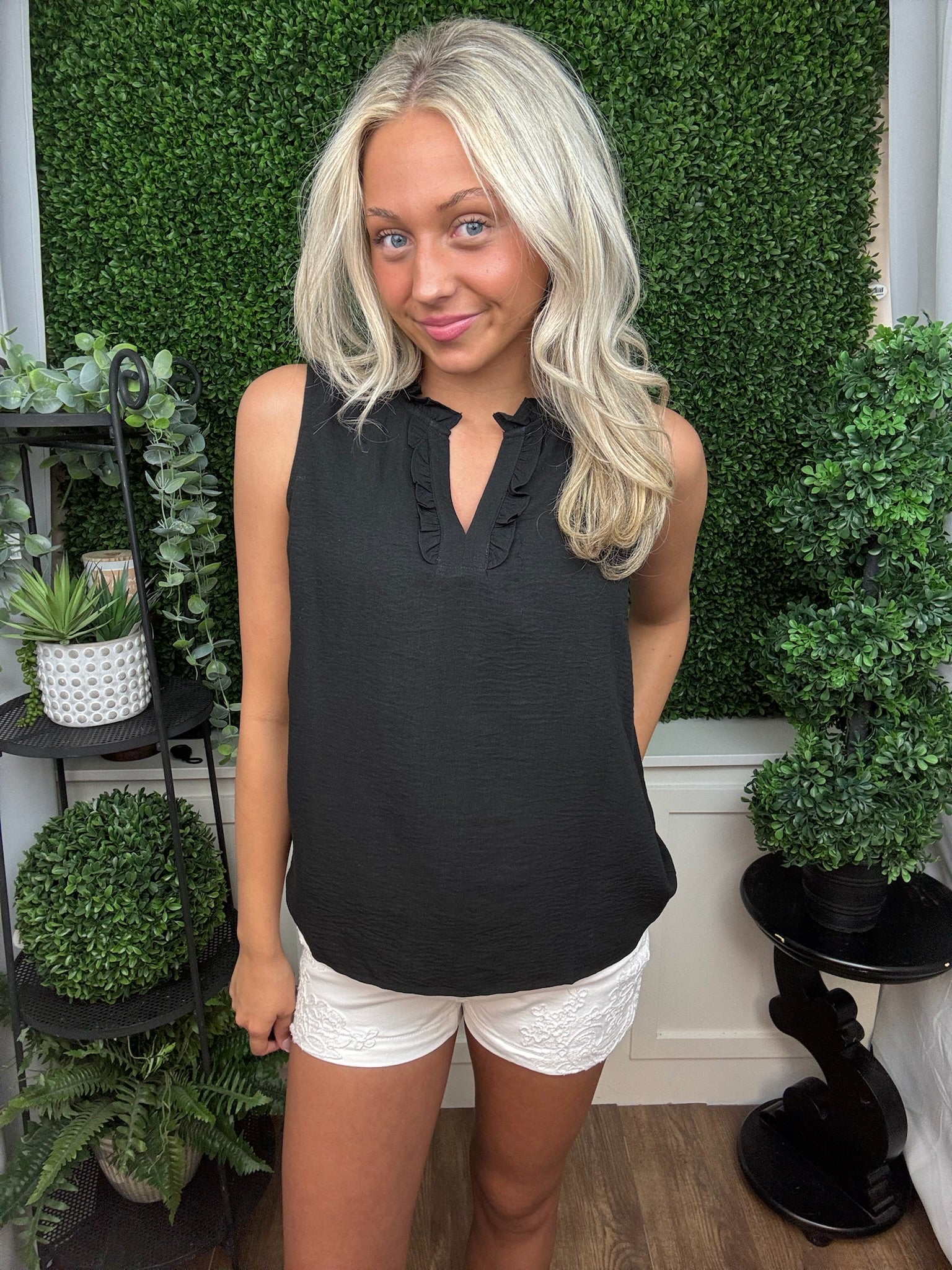 Classic Ruffle Trim Sleeveless Blouse