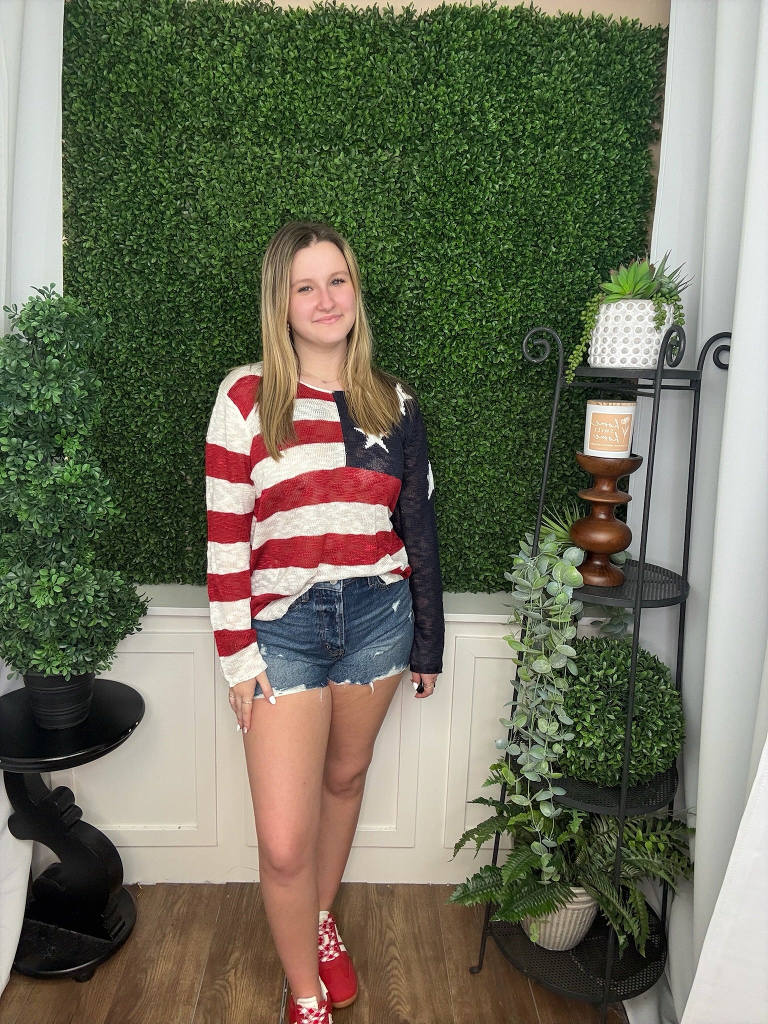 MURIEL BURNOUT FLAG SWEATER - RED/WHITE/BLUE