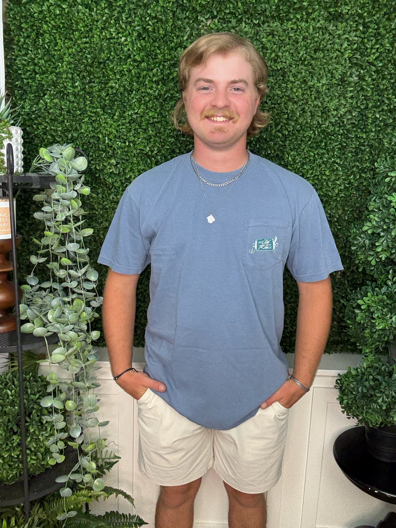 BOTTOMS UP BOBBERS DOWN POCKET TEE - BLUE JEAN