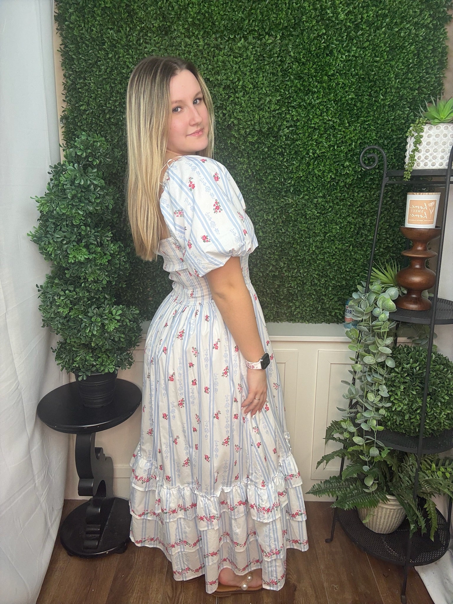 Pastel Stripe Floral Smocked Dress