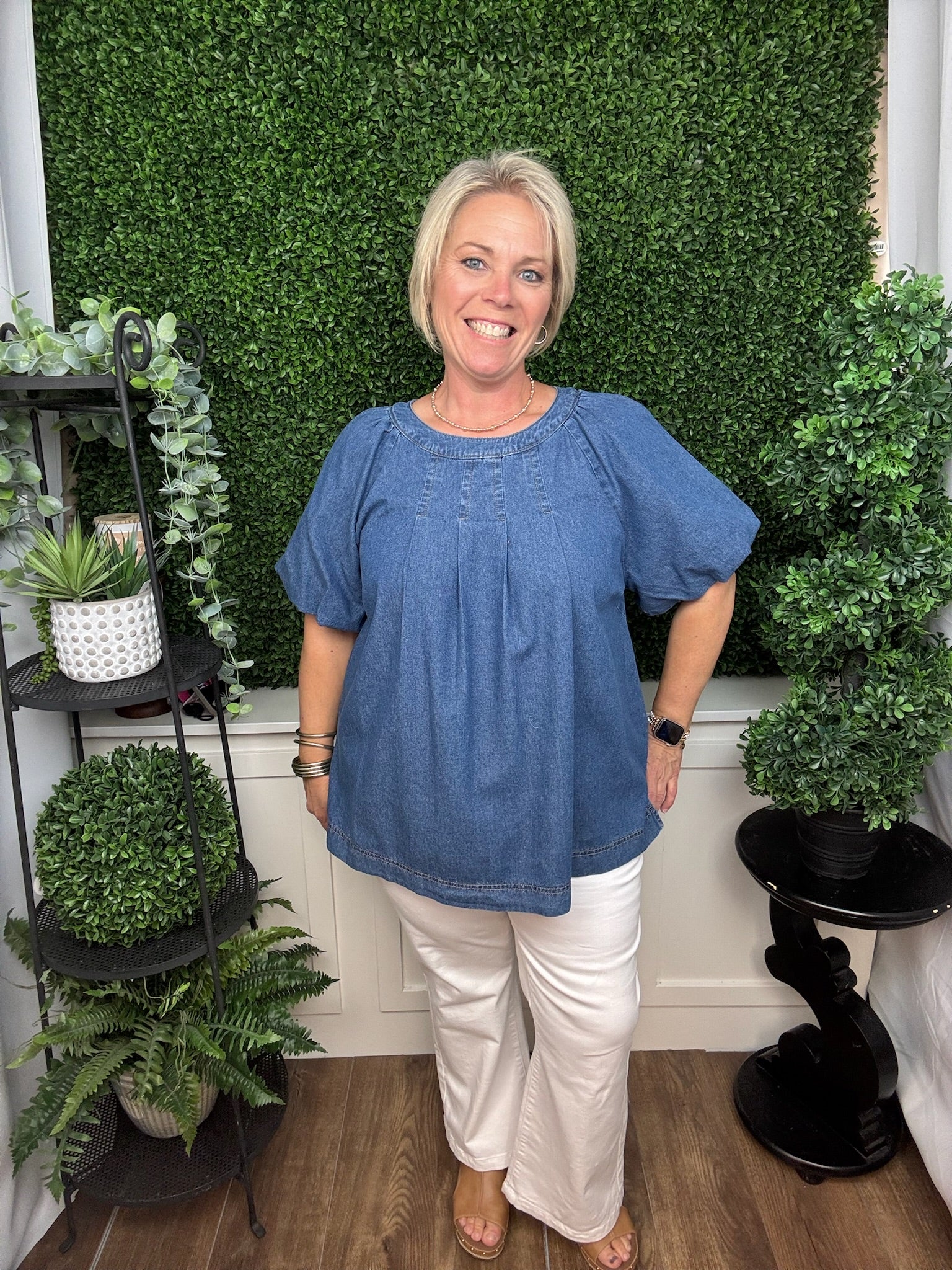 Breeze Pleated Denim Top