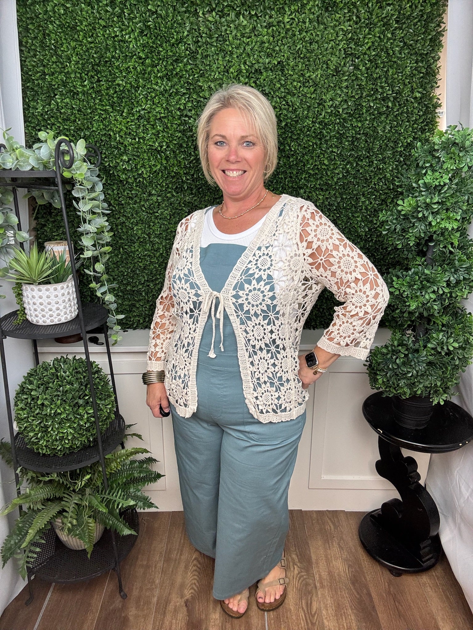 CROCHET TIE FRONT CARDIGAN NATURAL