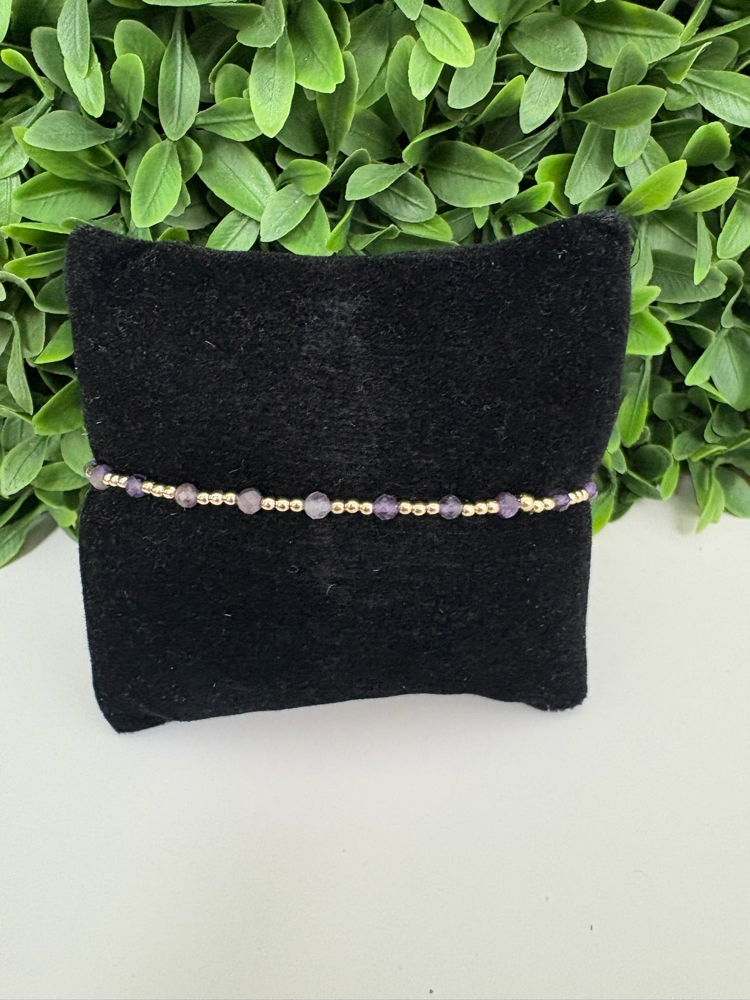 EXTENDS - GEMSTONE GOLD SINCERITY PATTERN 3MM BEAD BRACELET - AMETHYST