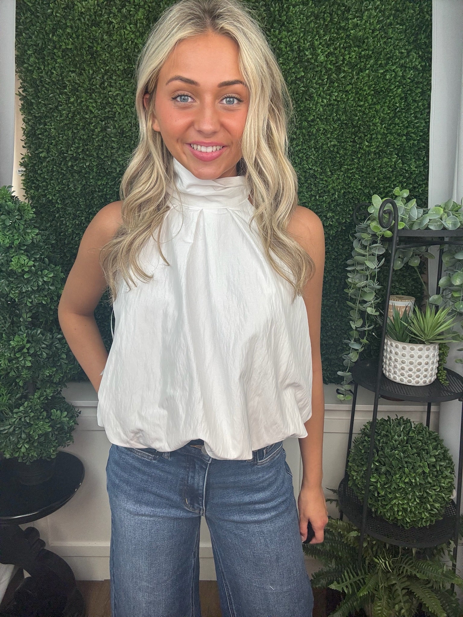 Ivory Whisper Tie-Neck Blouse