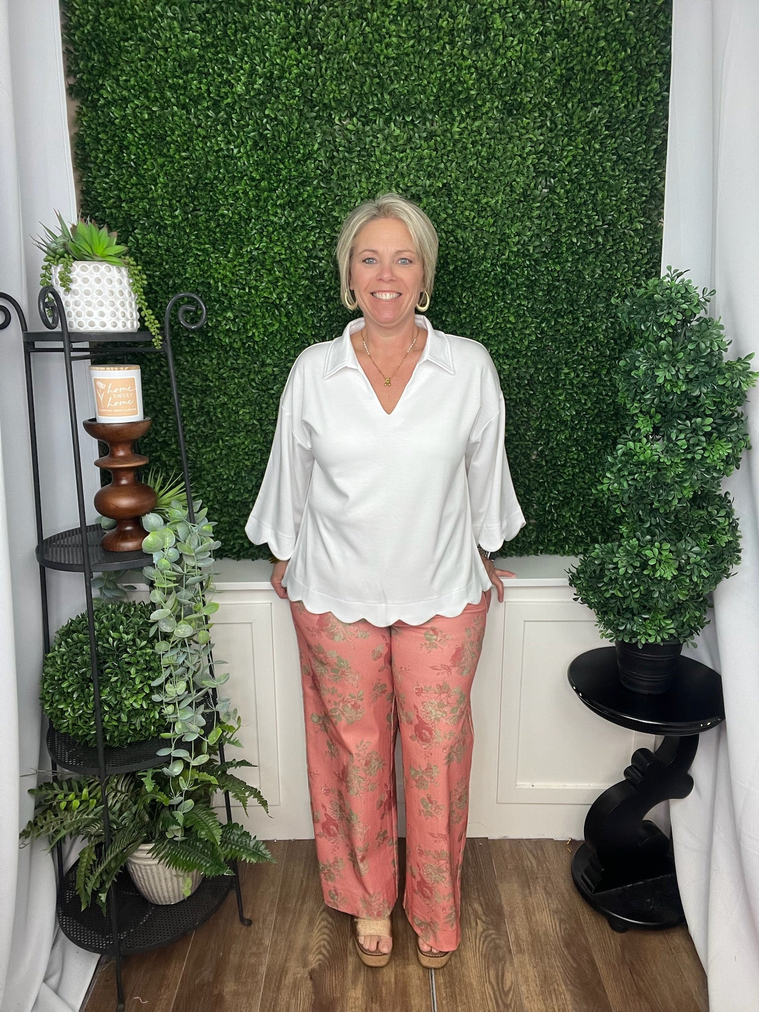 WIDE LEG CAPRI PANT FLORAL PINK