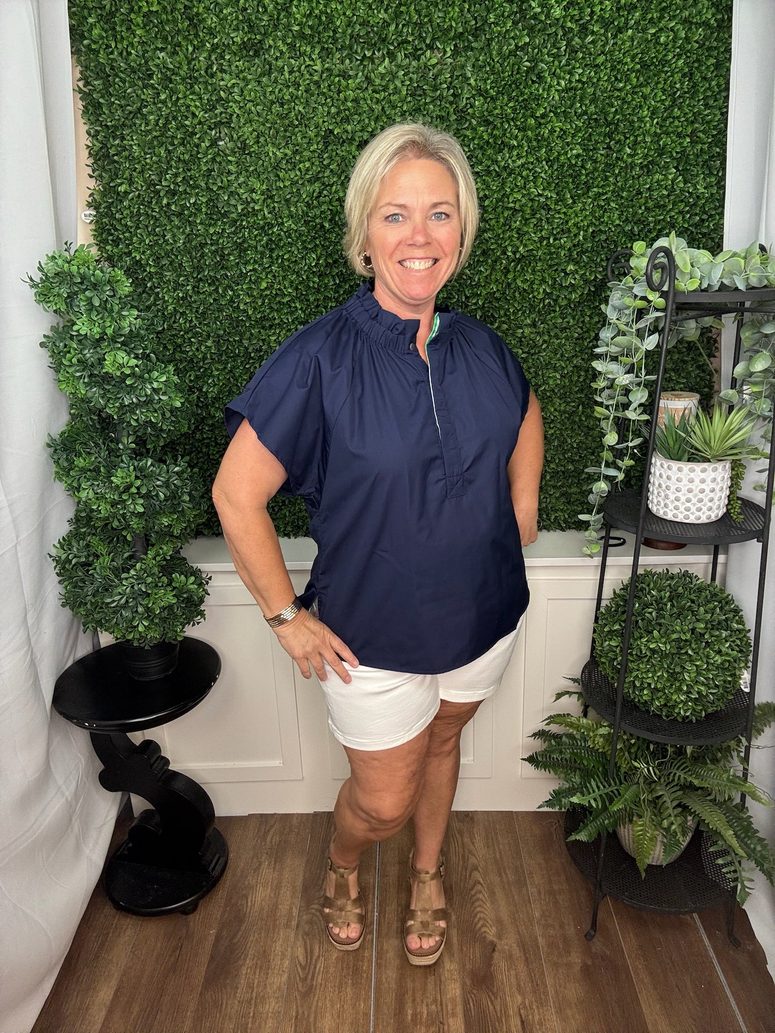 Midnight Breeze Ruffle Neck Blouse