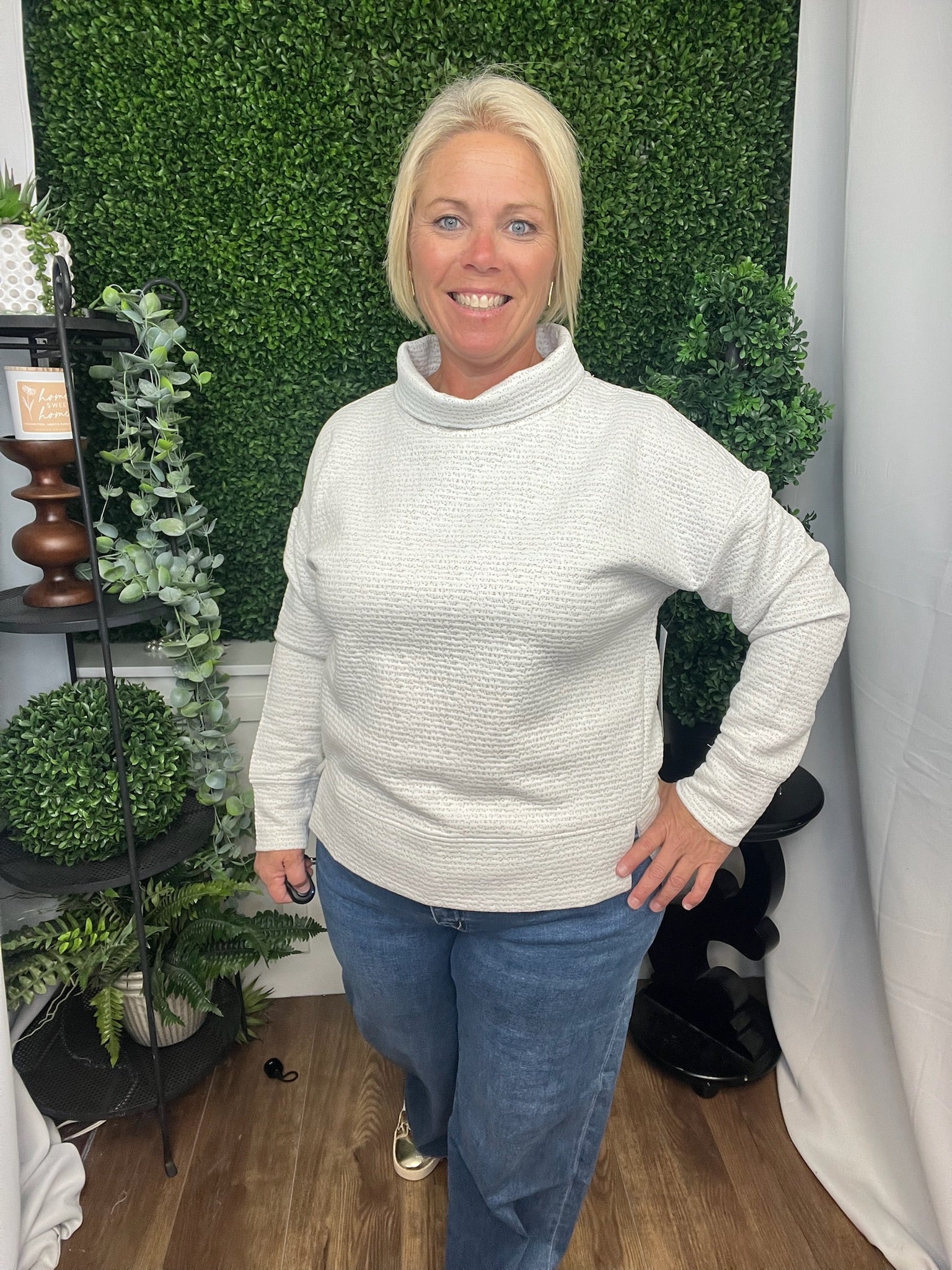 LS FUNNEL NECK TOP - HEATHER FROST GREY