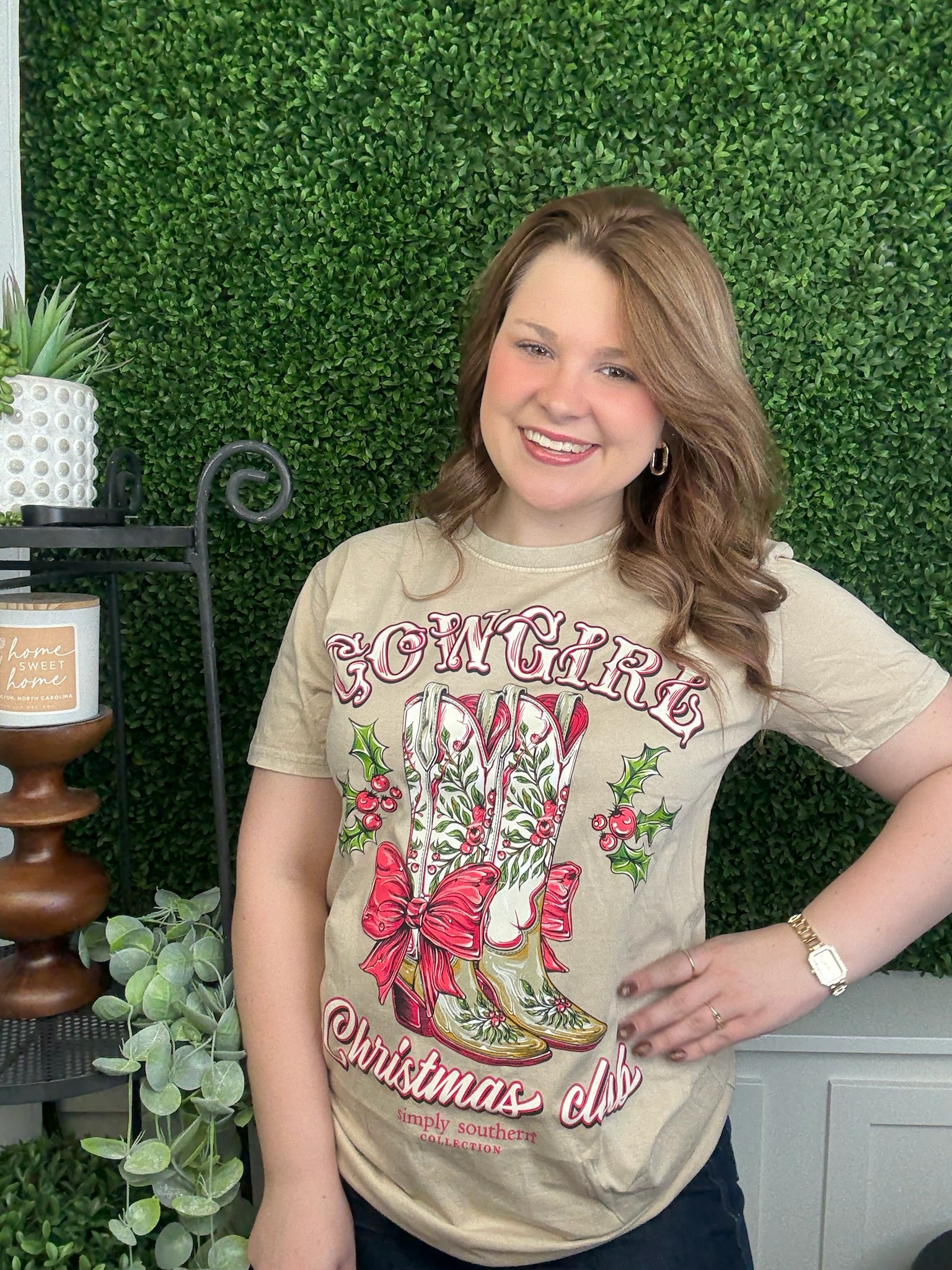 COWGIRL CHRISTMAS CLUB HOLIDAY BOOTS SS - WASHED ECRU