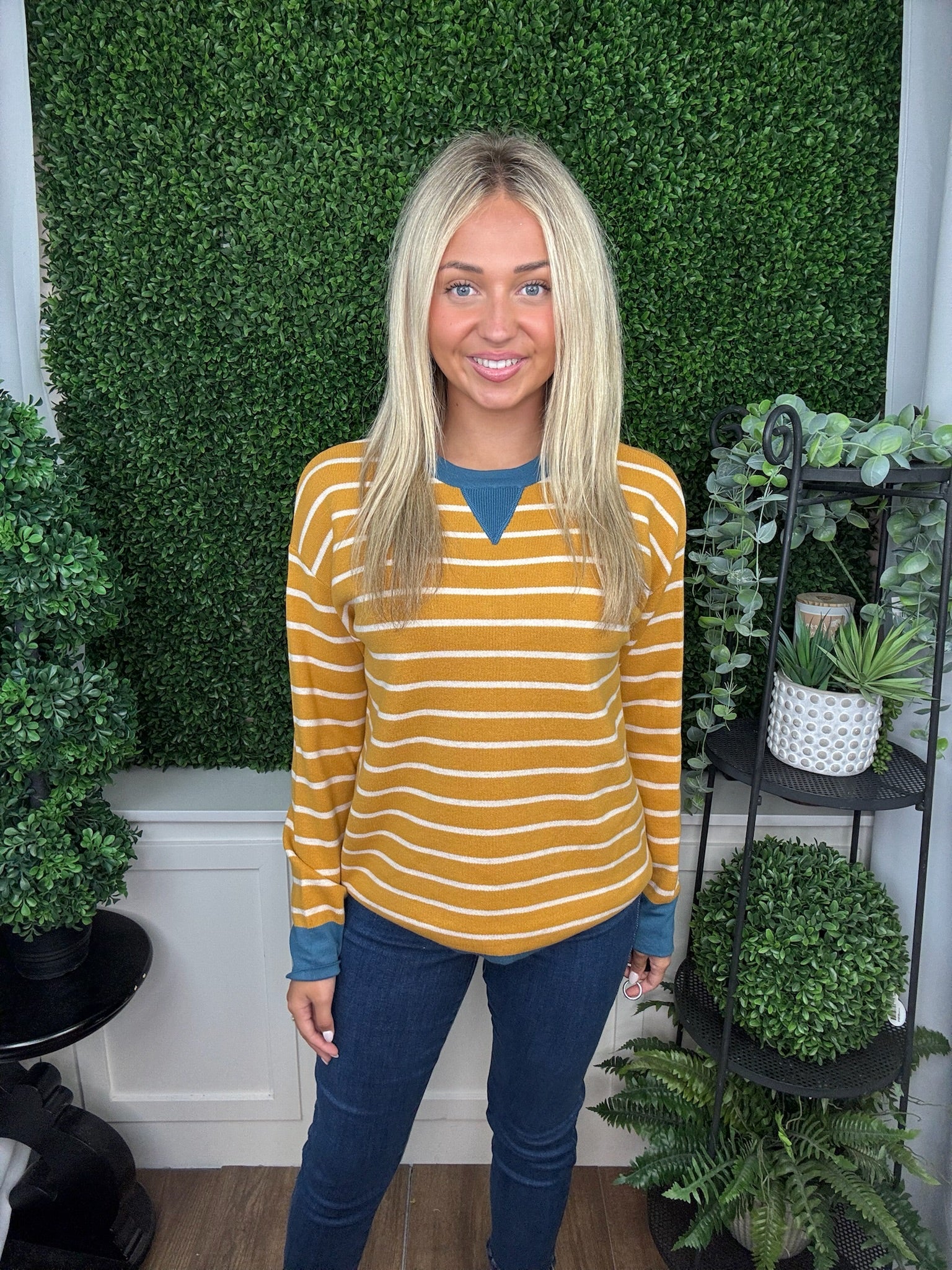Oversized Contrast Stripe Long Sleeve Sweater