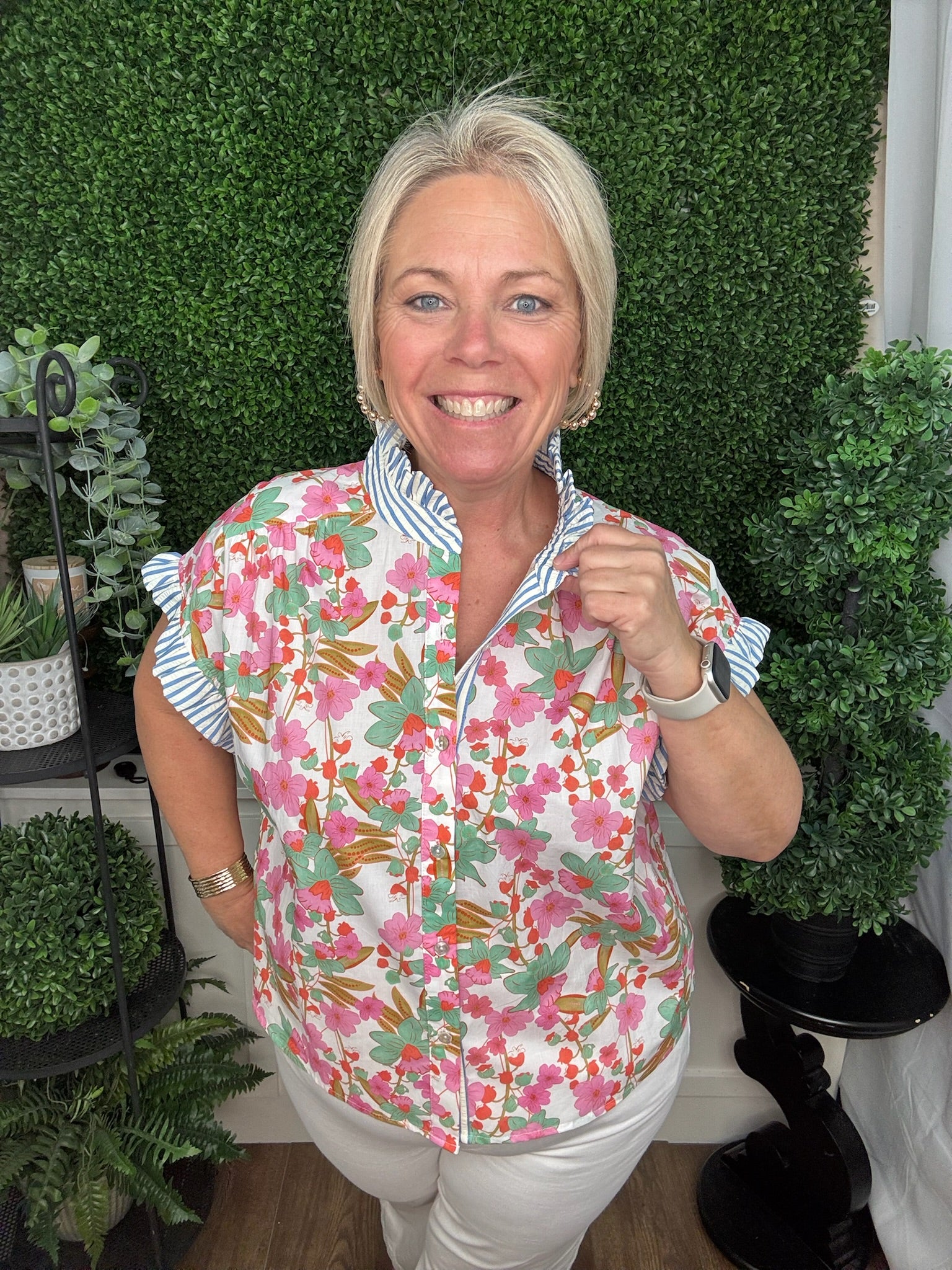 Garden Party Ruffle Collar Floral Top