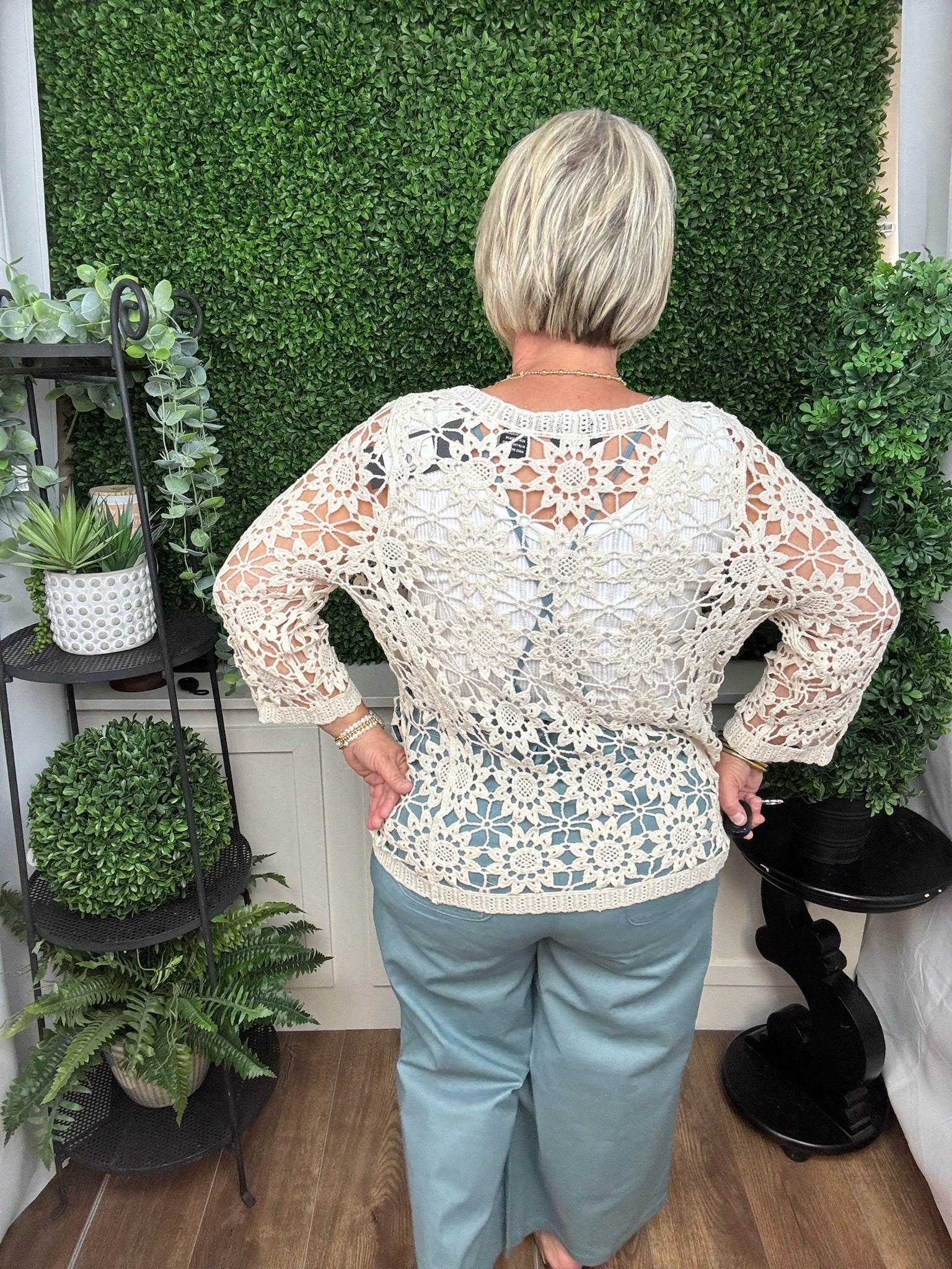 CROCHET TIE FRONT CARDIGAN NATURAL