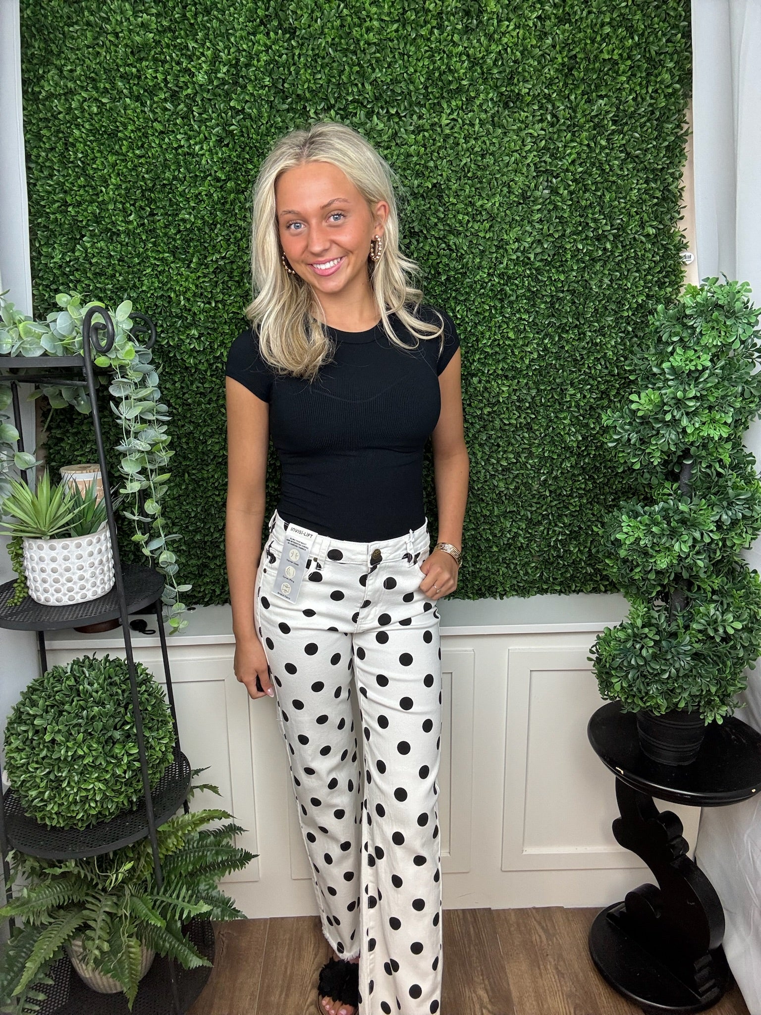 POLKA DOT FRAY HEM WIDE LEG PANT