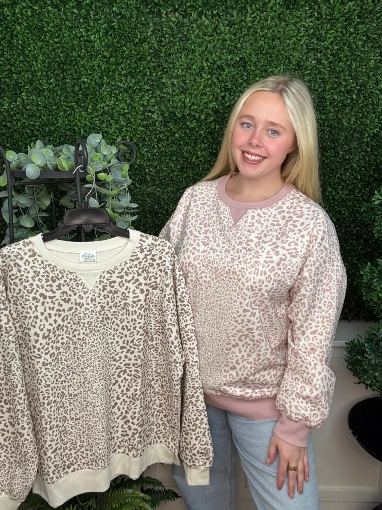 FASHION PULLOVER - BLUSH LEOPARD/ MOCHA LEOPARD