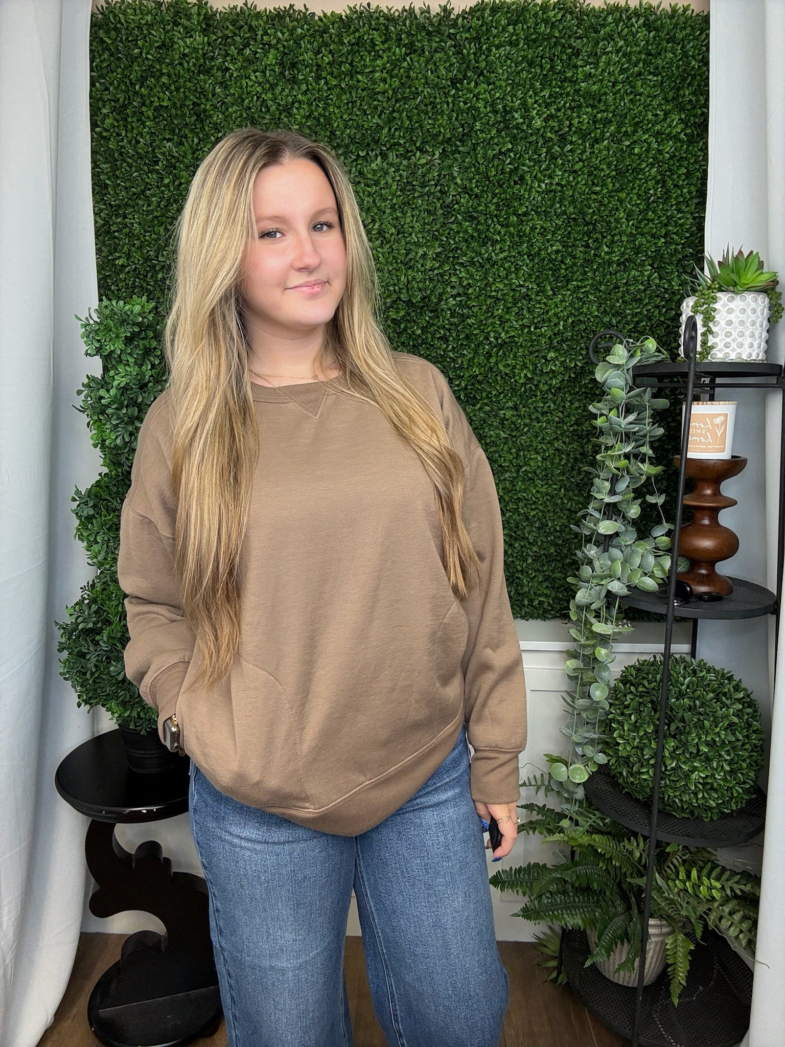 OVERSIZED CASUAL COMFY SOLID KNIT TOP - MOCHA