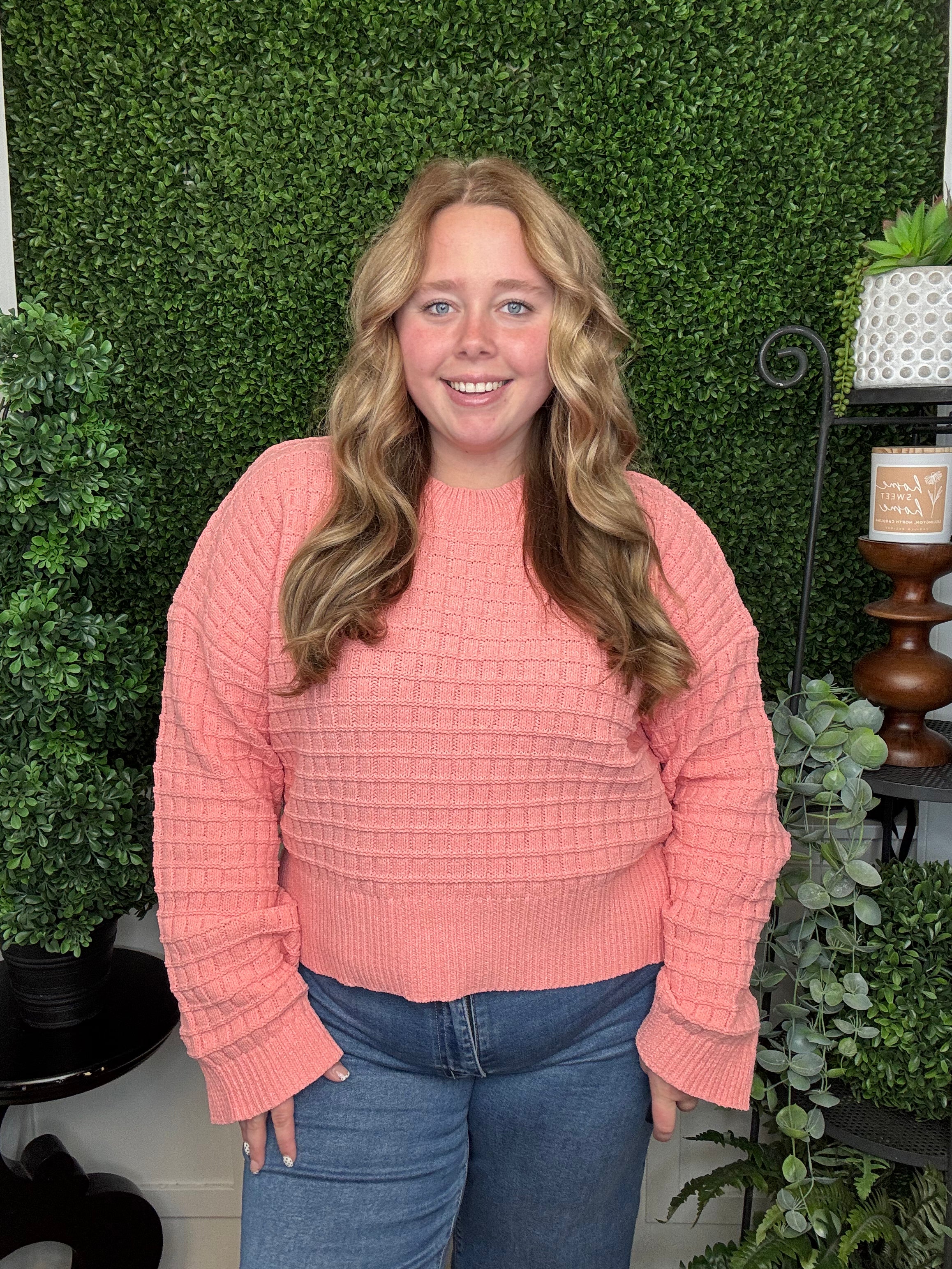 OVERSIZED SOLID CASUAL KNIT SWEATER TOP - CORAL