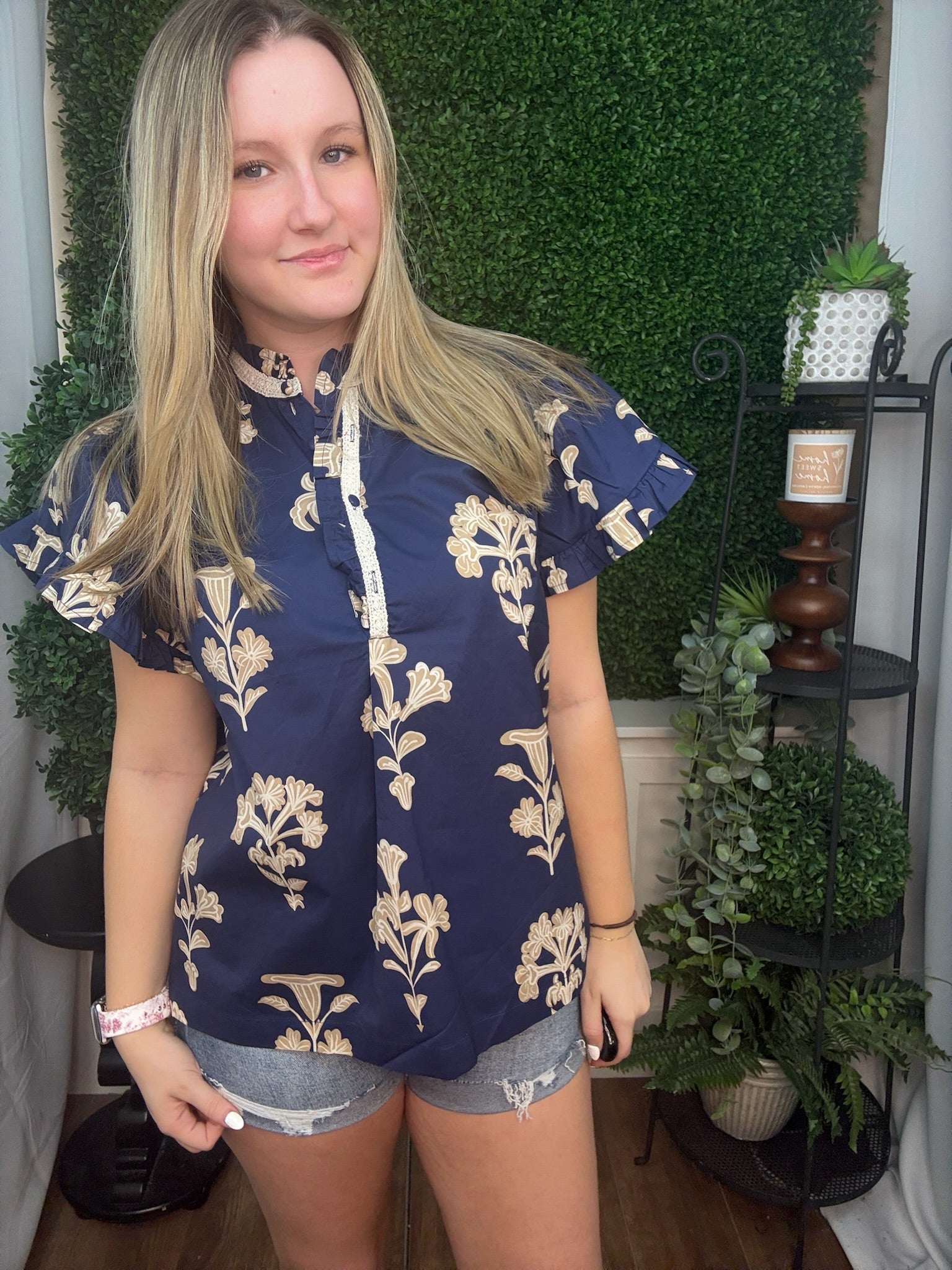 Lace Trim Floral Blouse